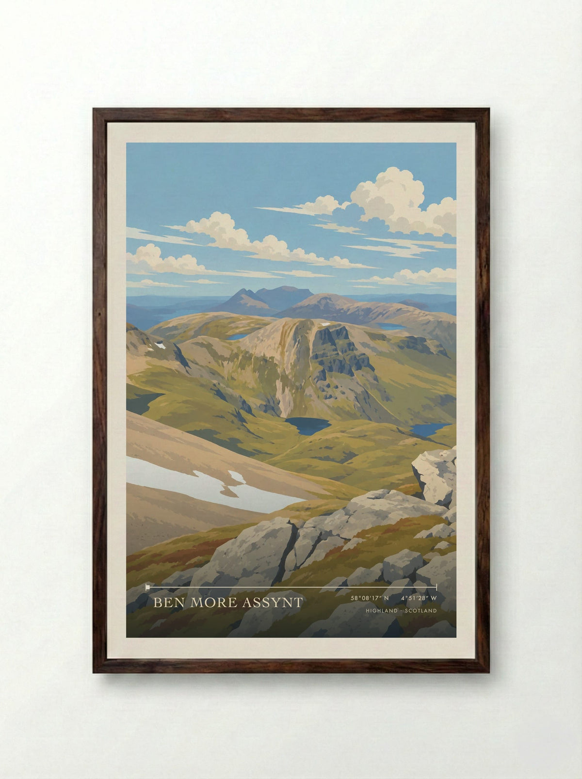 Ben More Assynt, Highland | Travel Poster - Framed Print Dark Wood