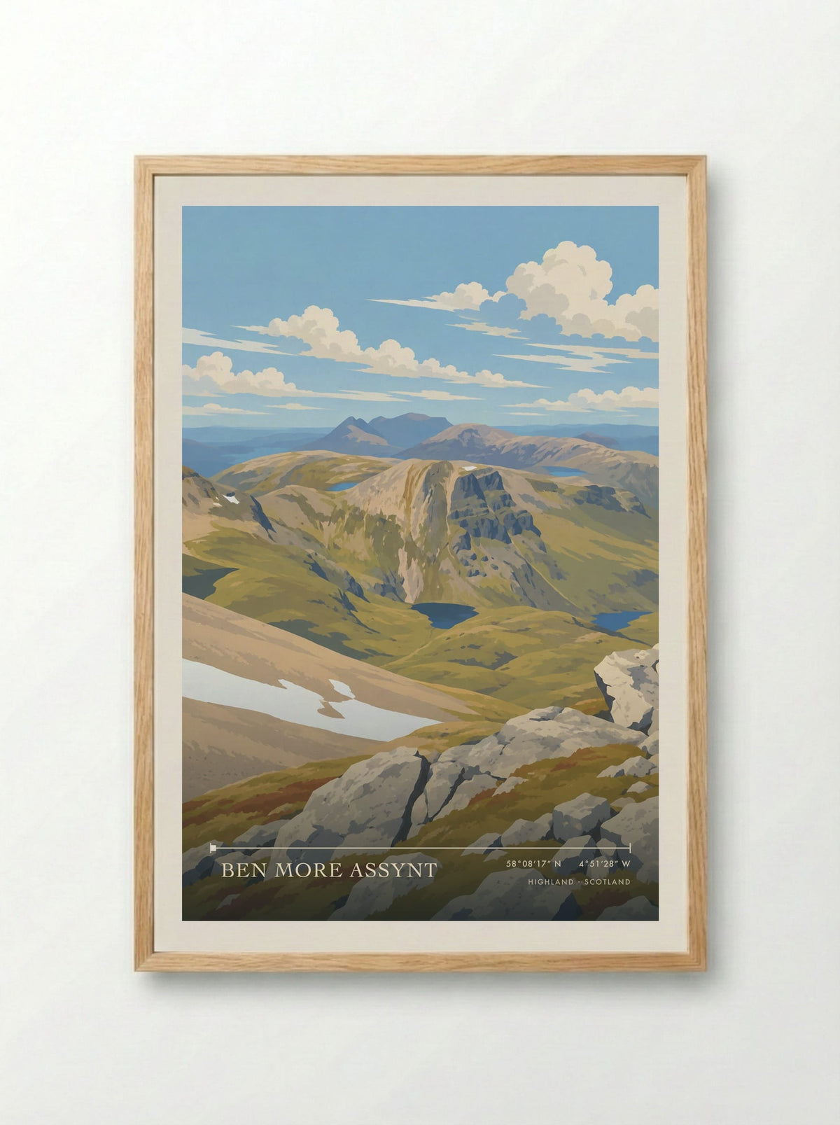 Ben More Assynt, Highland | Travel Poster - Framed Print Wood