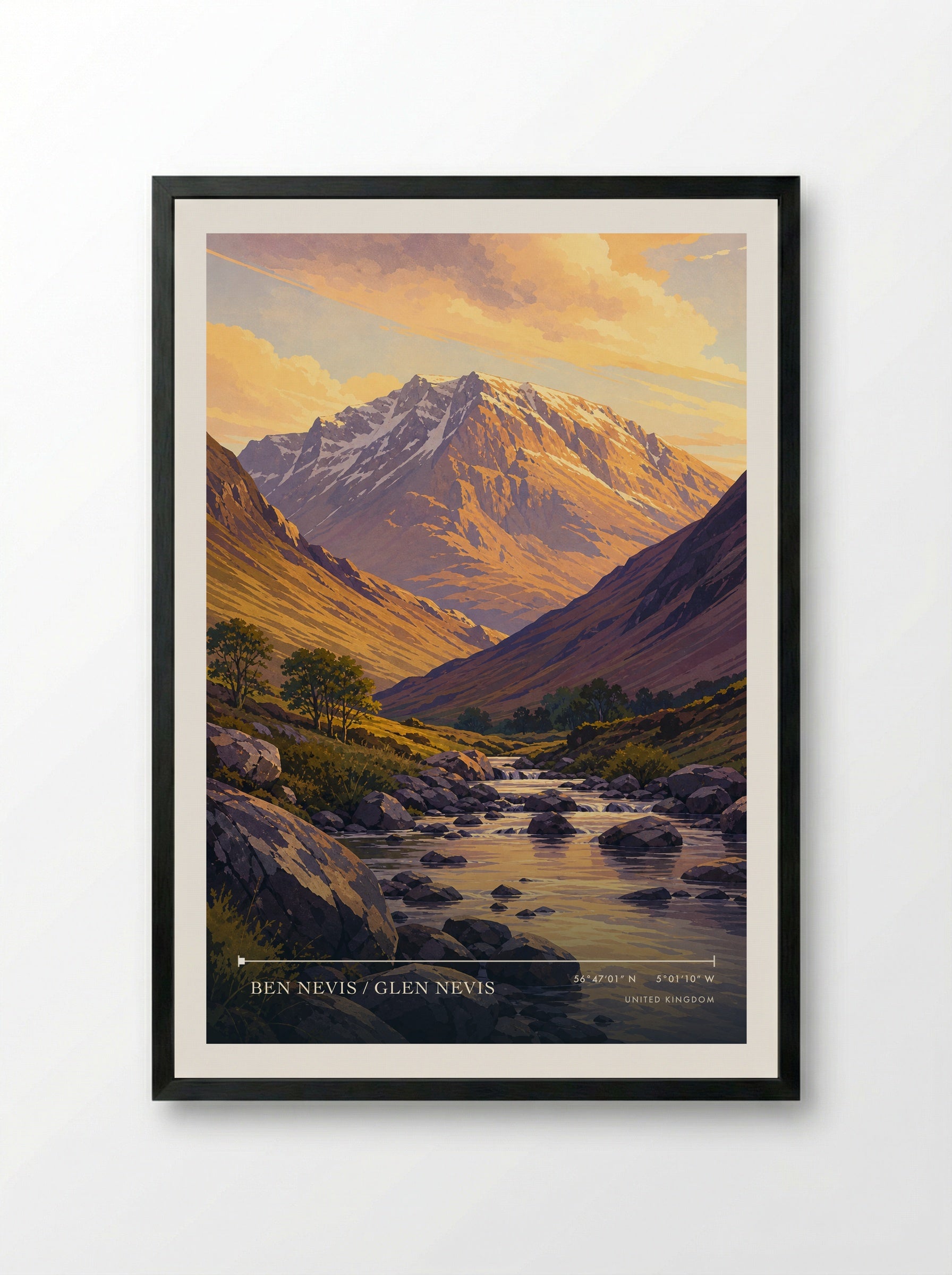 Ben Nevis / Glen Nevis United Kingdom Travel Poster - Framed Print Black