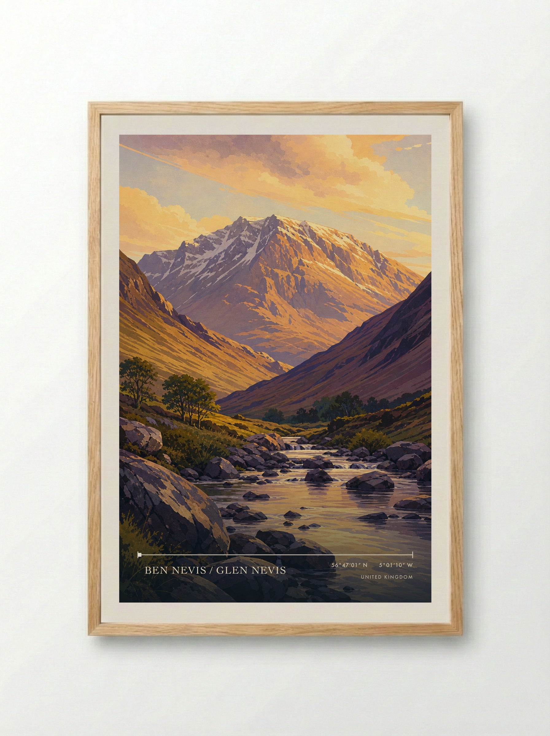 Ben Nevis / Glen Nevis United Kingdom Travel Poster - Framed Print Wood