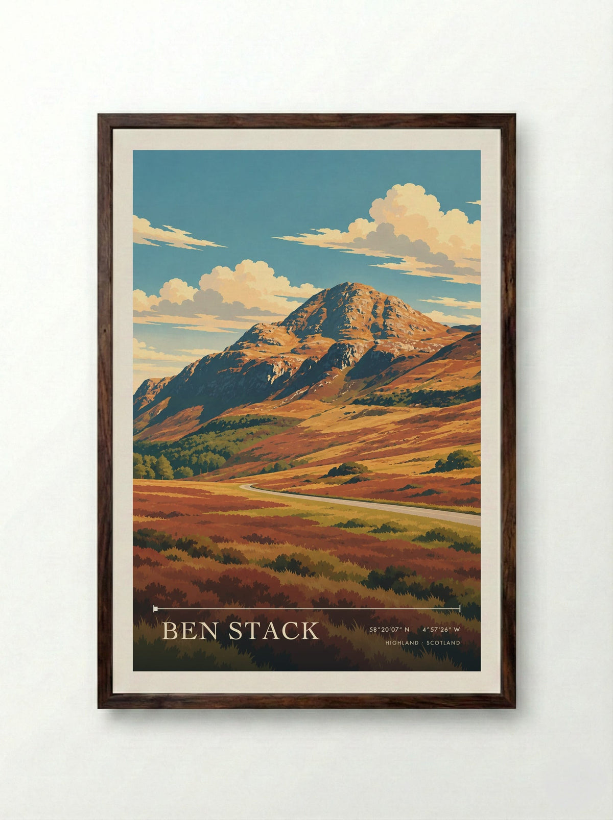 Ben Stack, Highland | Travel Poster - Framed Print Dark Wood