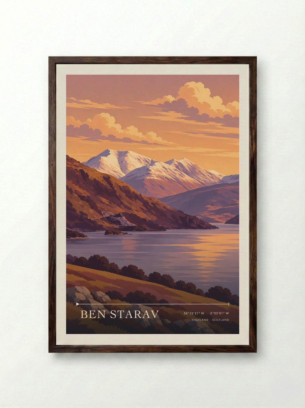 Ben Starav, Highland | Travel Poster - Framed Print Dark Wood