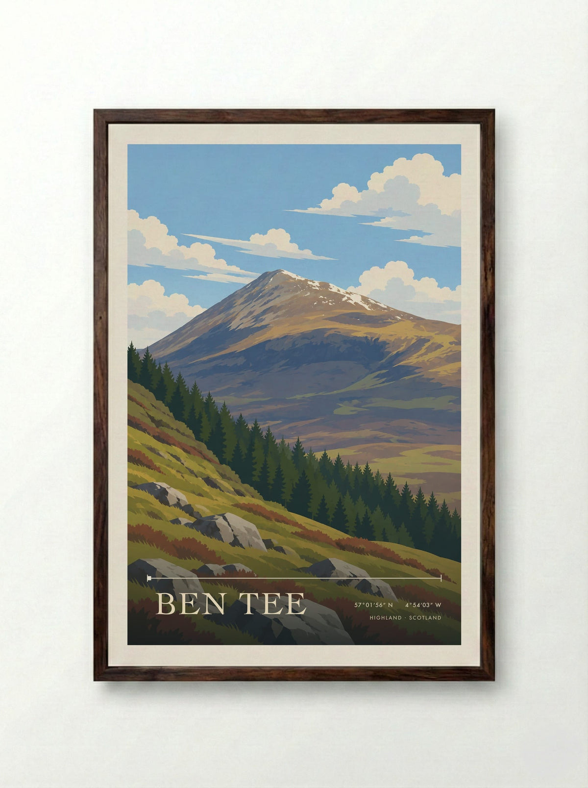 Ben Tee, Highland | Travel Poster - Framed Print Dark Wood