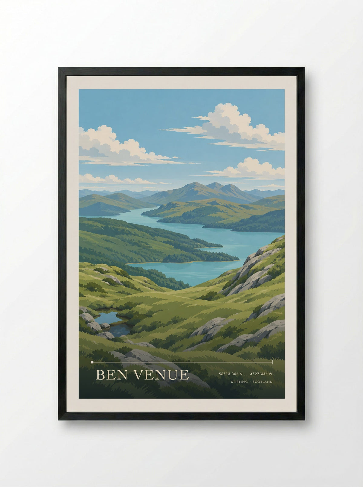 Ben Venue, Stirling | Travel Poster - Framed Print Black