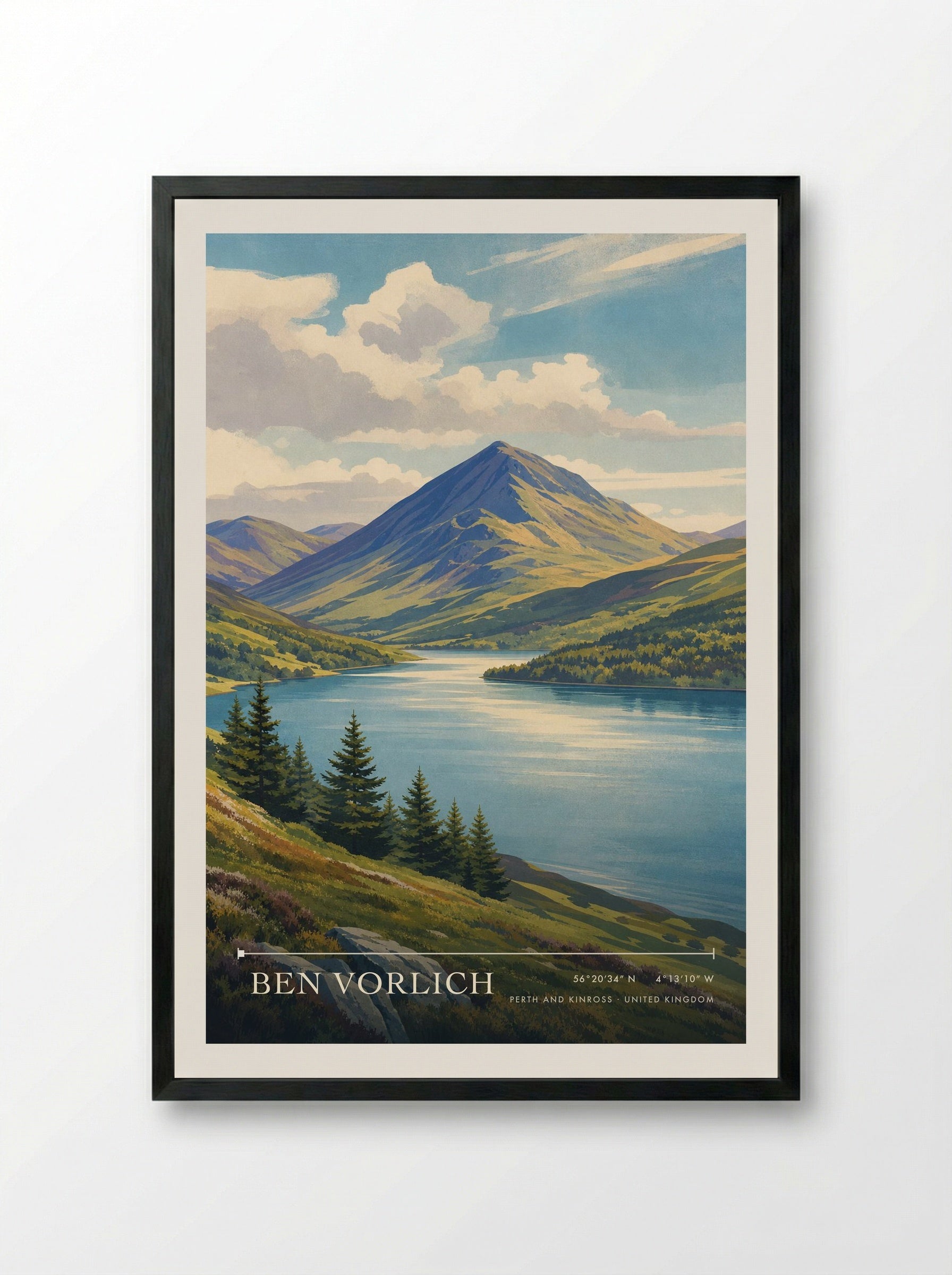 Ben Vorlich Perth and Kinross United Kingdom Travel Poster - Framed Print Black