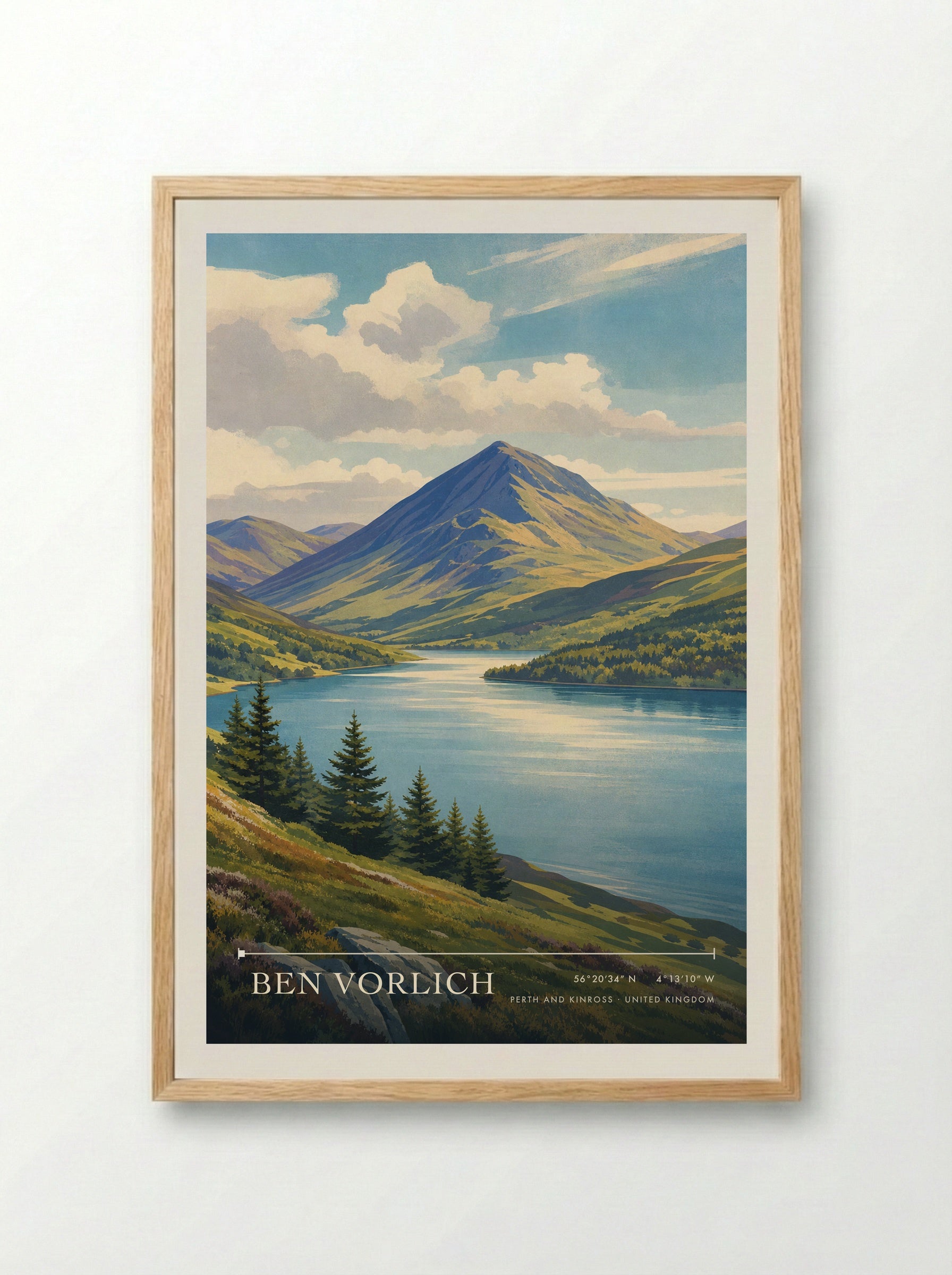 Ben Vorlich Perth and Kinross United Kingdom Travel Poster - Framed Print Wood