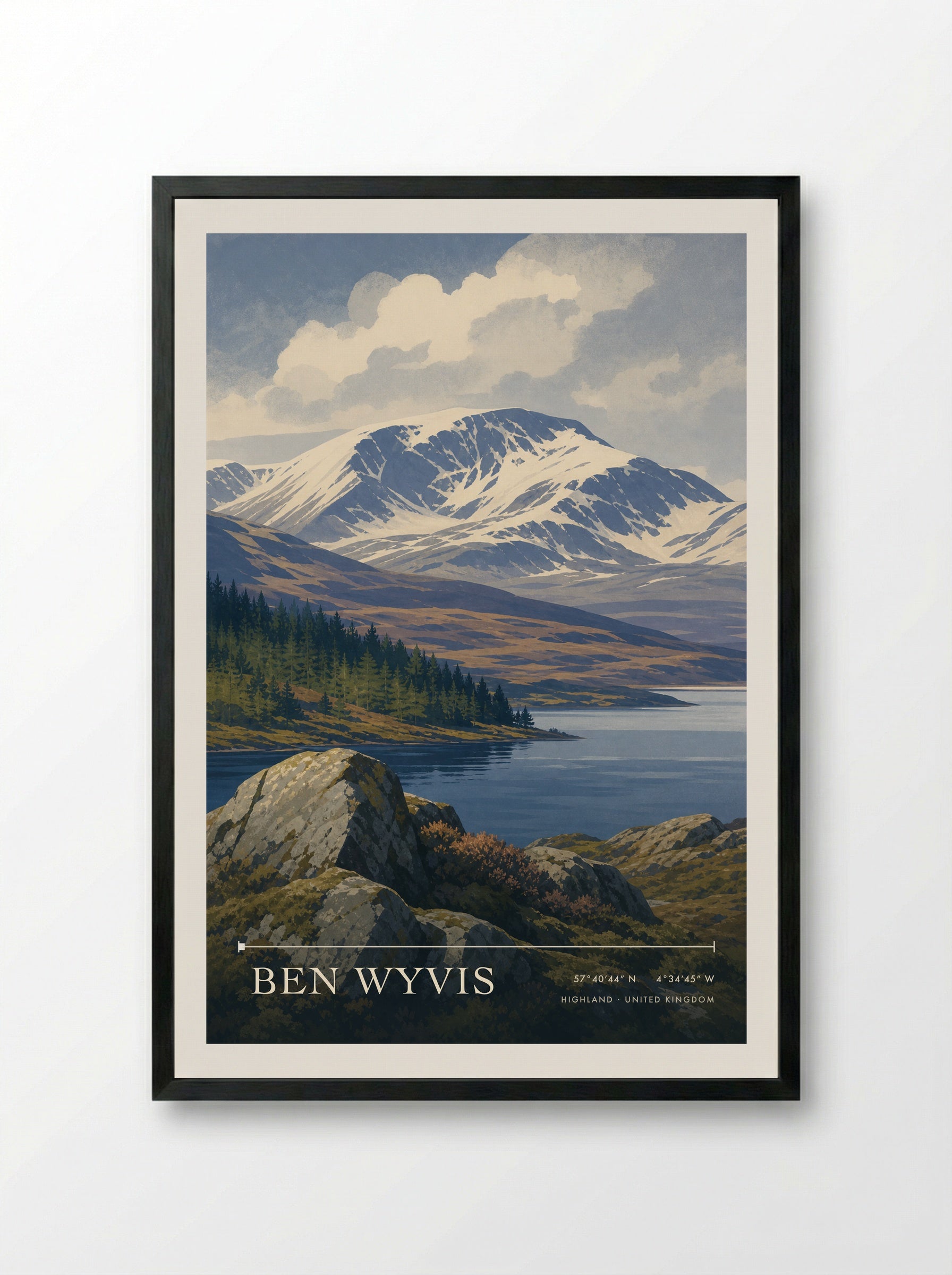 Ben Wyvis Highland United Kingdom Travel Poster - Framed Print Black