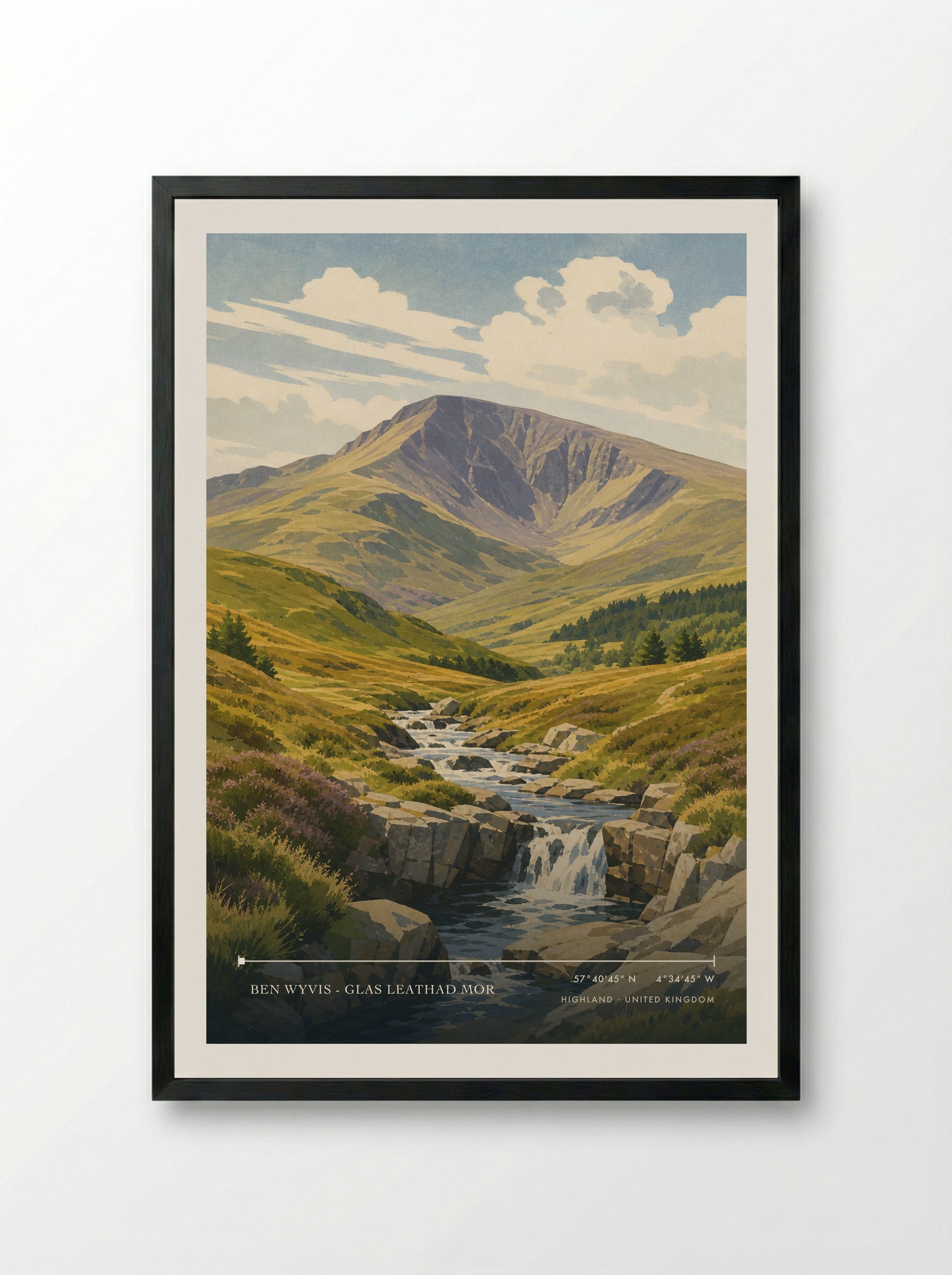 Ben Wyvis - Glas Leathad Mor Highland United Kingdom Travel Poster - Framed Print Black