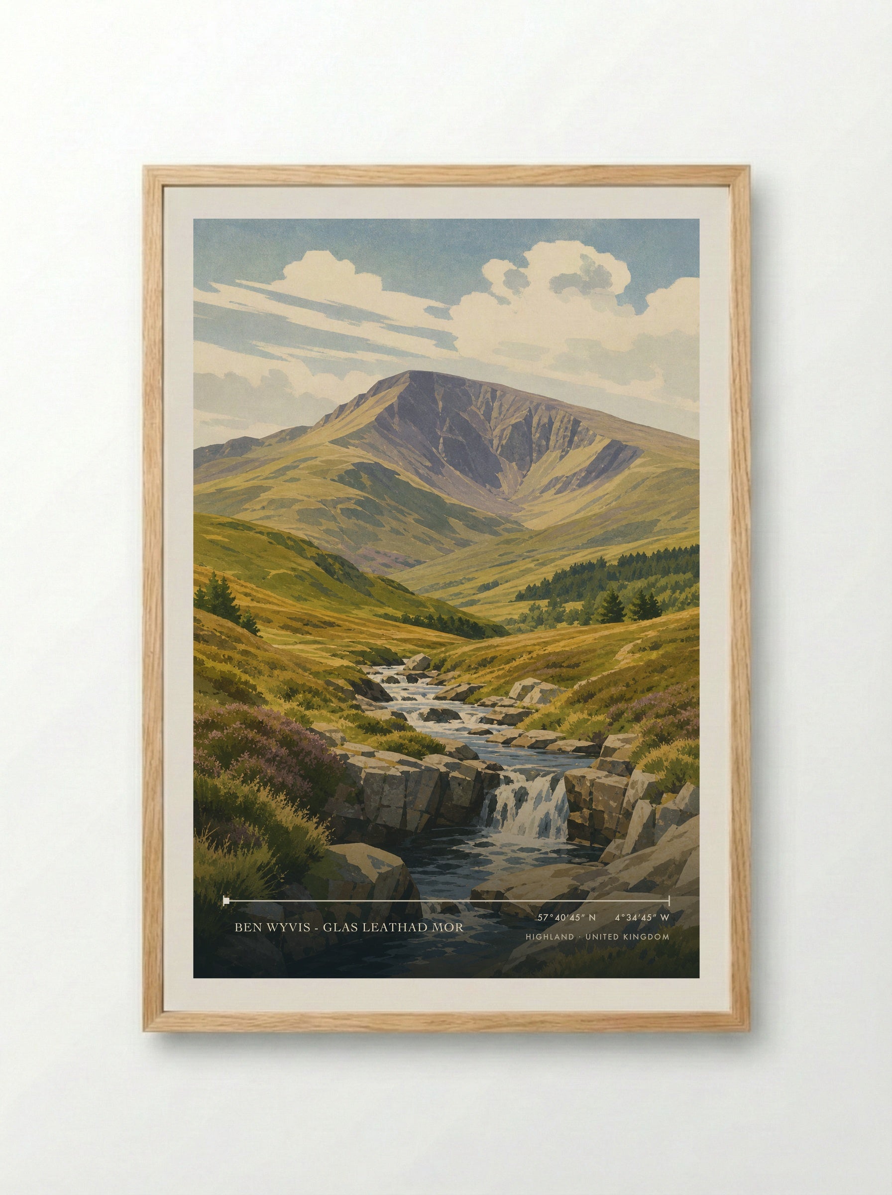 Ben Wyvis - Glas Leathad Mor Highland United Kingdom Travel Poster - Framed Print Wood