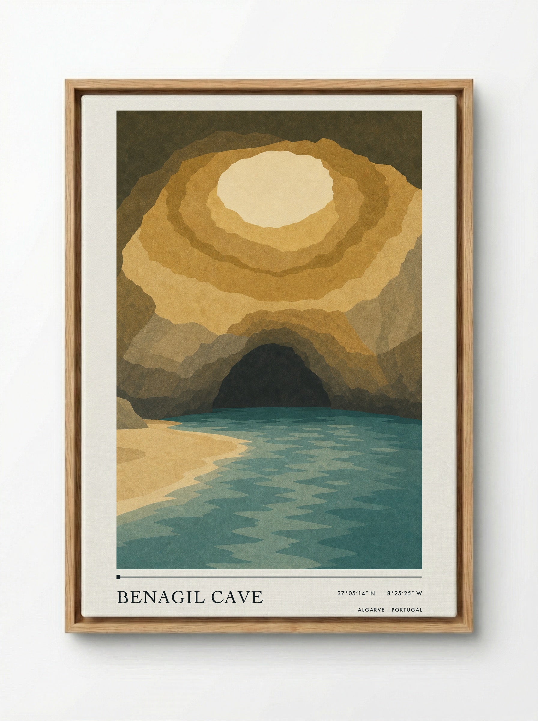 Benagil Cave Travel Poster Artwork - Framed Canvas Wood
