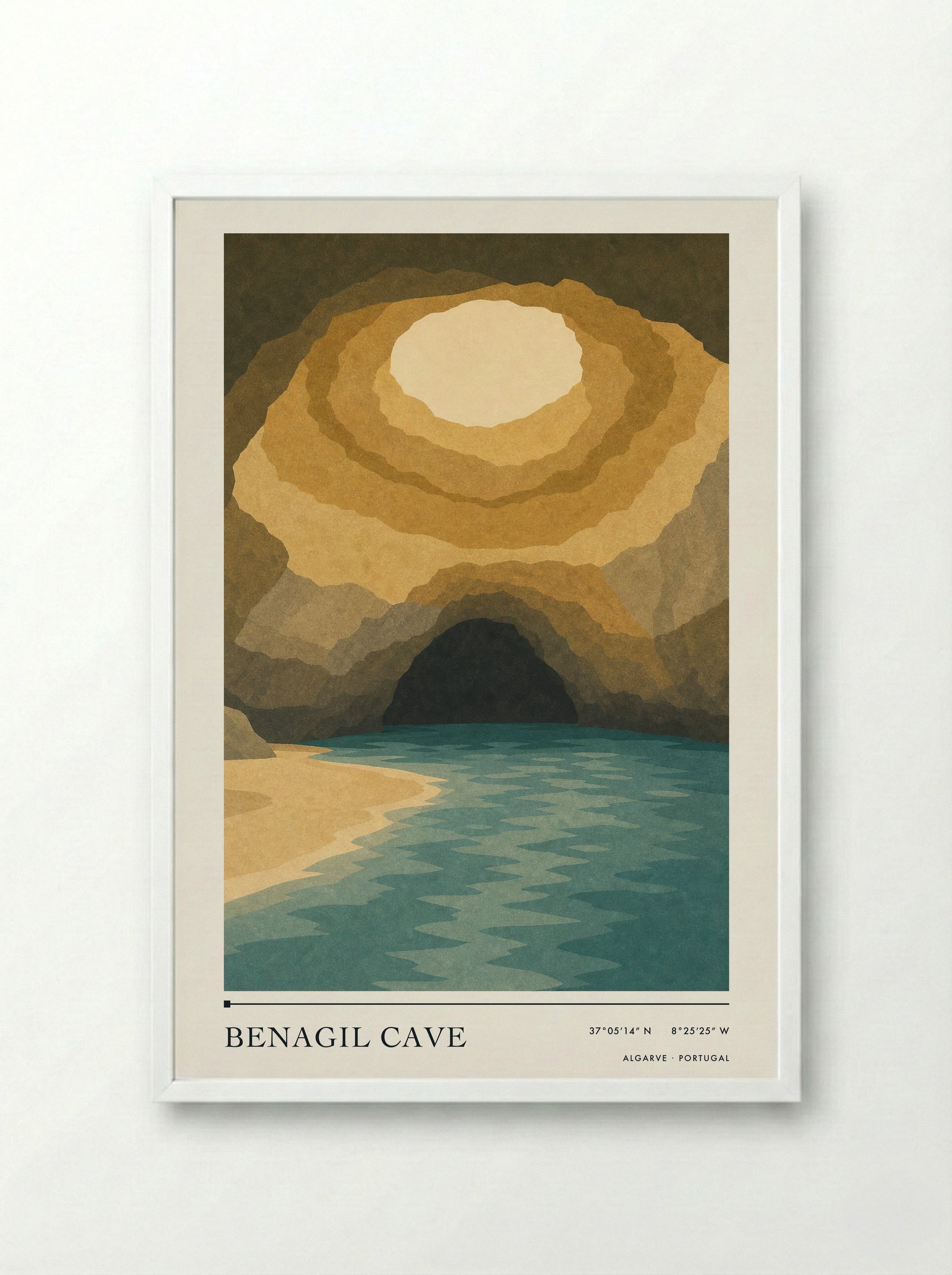Benagil Cave Travel Poster Artwork - Framed Print White