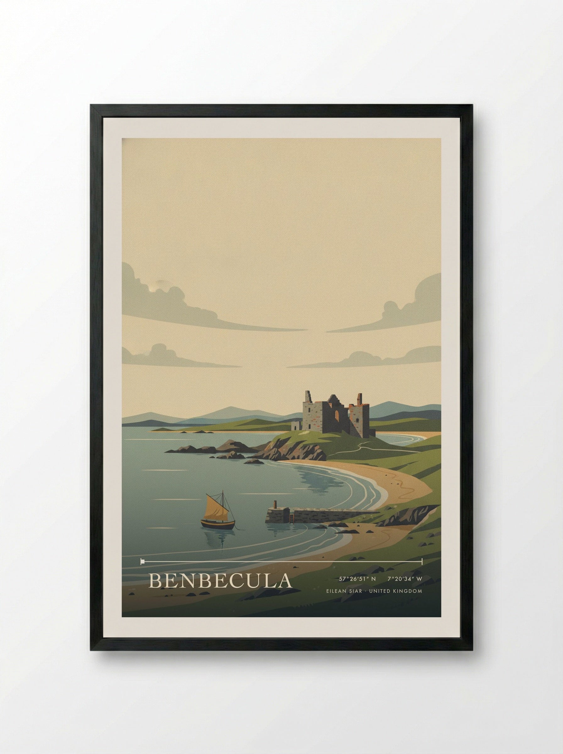 Benbecula Eilean Siar United Kingdom Travel Poster - Framed Print Black