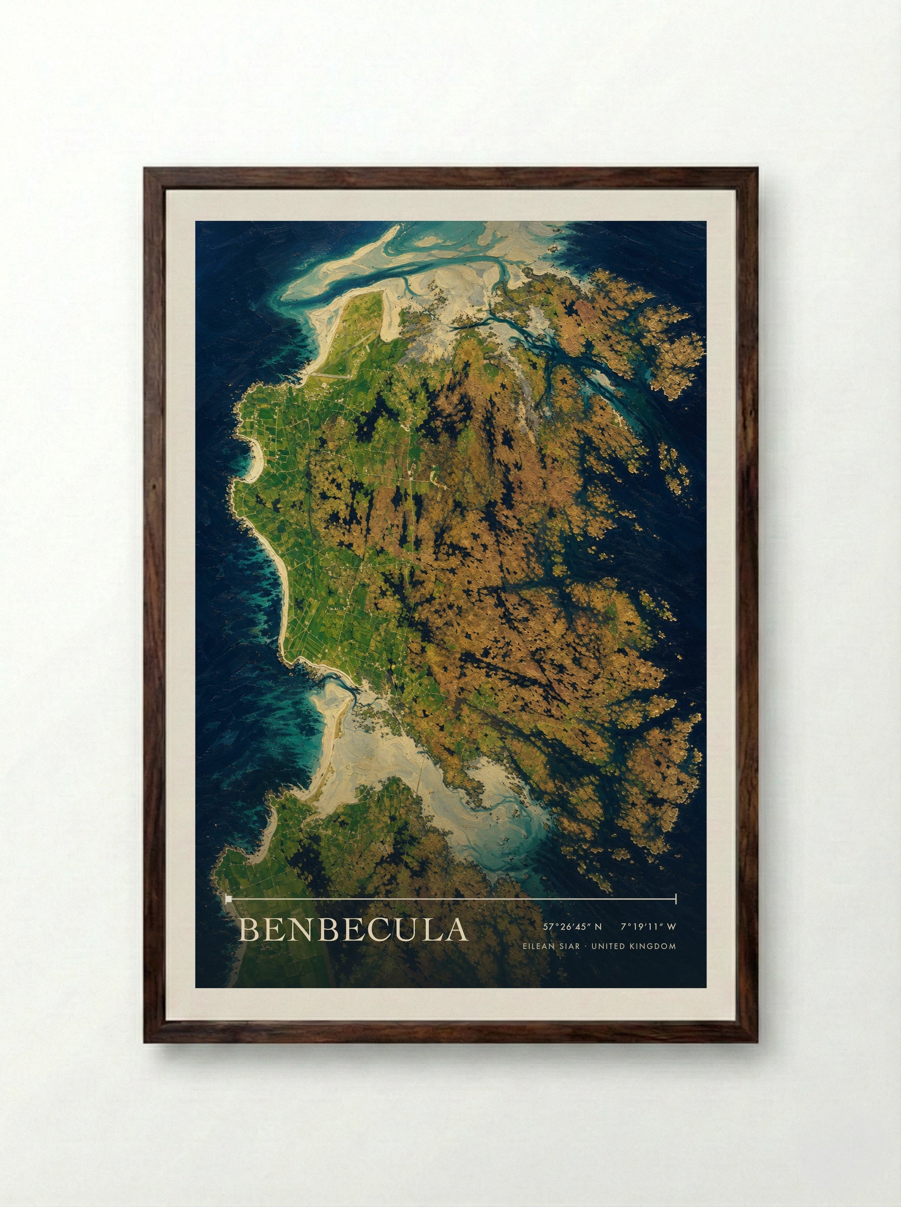 Benbecula Eilean Siar United Kingdom Travel Poster - Framed Print Dark Wood