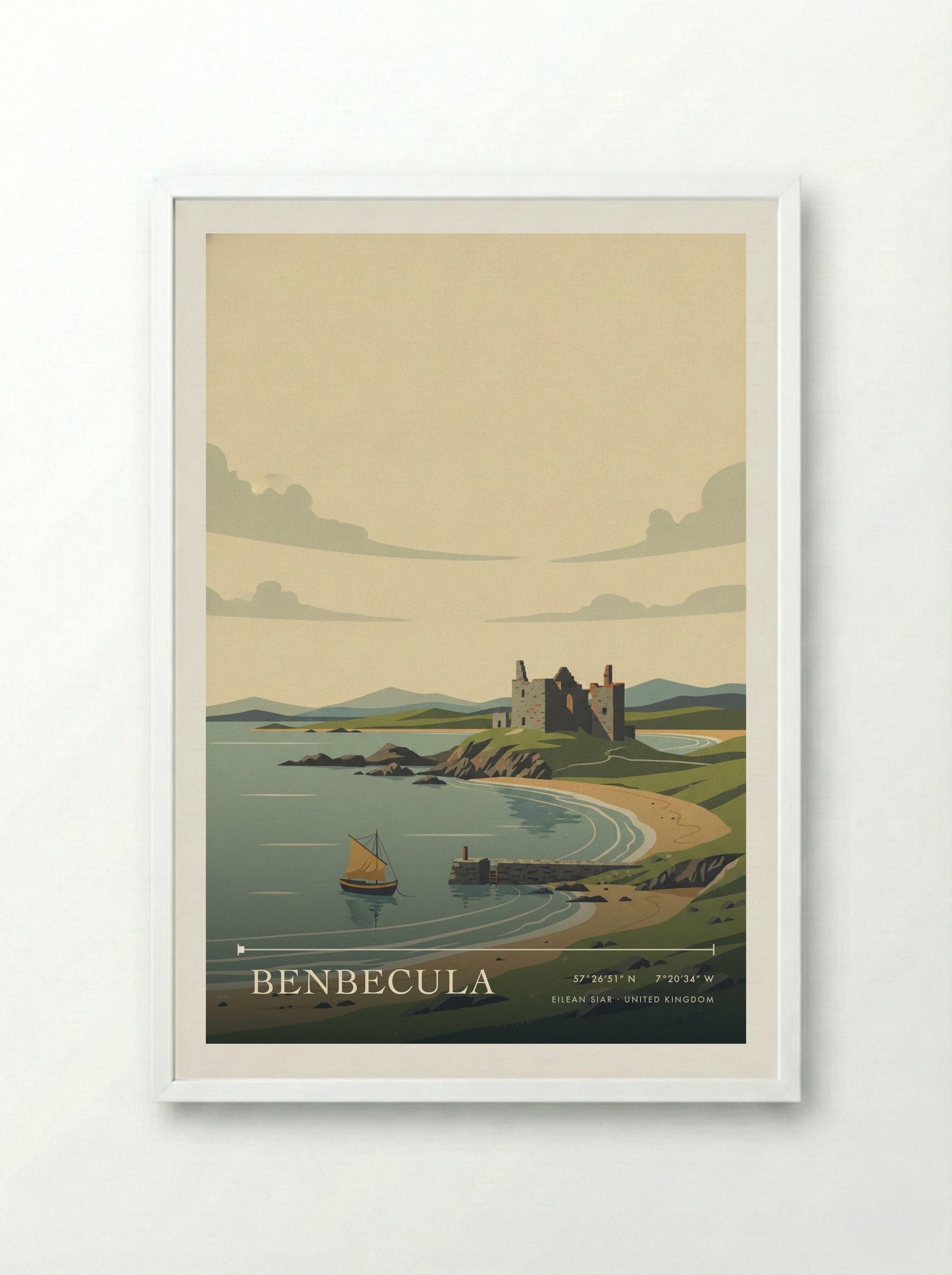 Benbecula Eilean Siar United Kingdom Travel Poster - Framed Print White