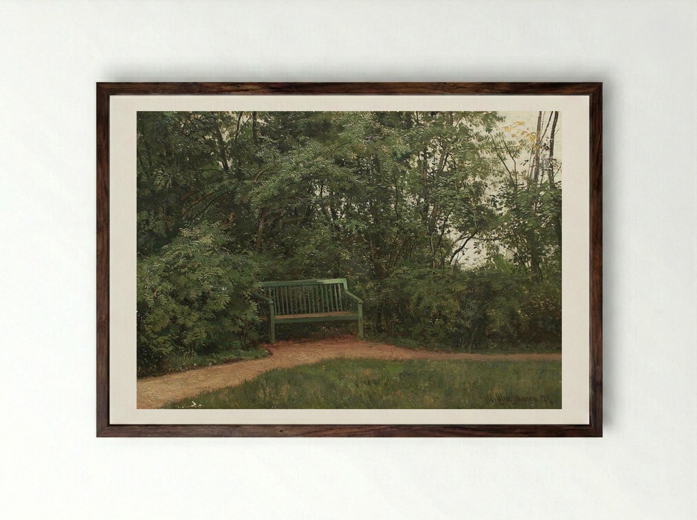 Bench in the Park - Ivan Shishkin - Framed Print Dark Wood
