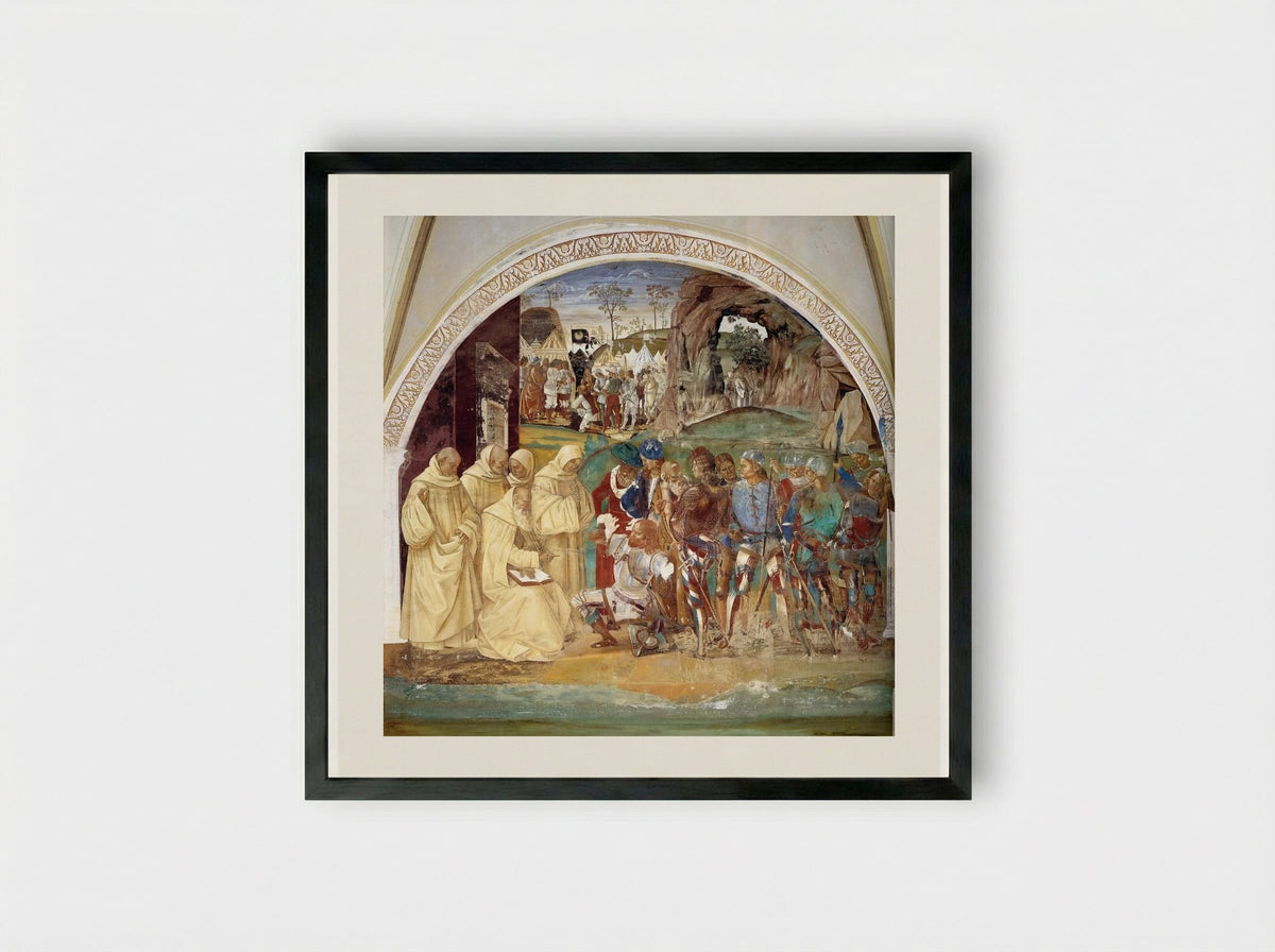 Benedict Discovers Totila's Deceit - Luca Signorelli - Framed Print Black