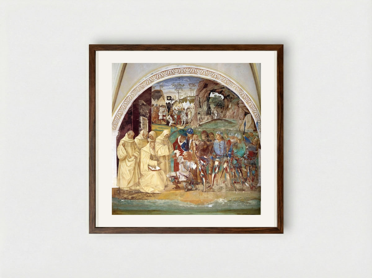 Benedict Discovers Totila's Deceit - Luca Signorelli - Framed Print Dark Wood