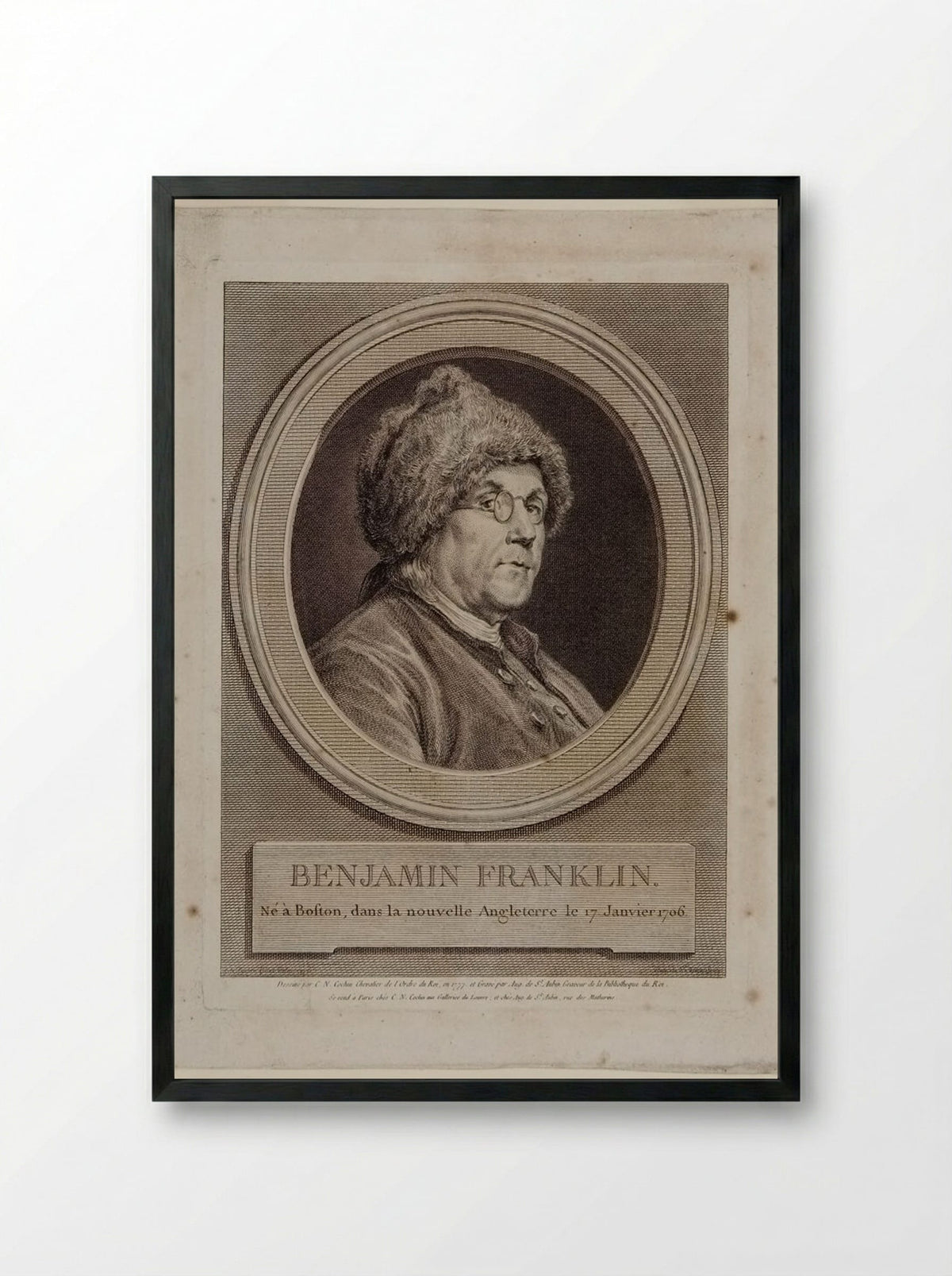 Benjamin Franklin - Augustin de Saint-Aubin - Framed Print Black