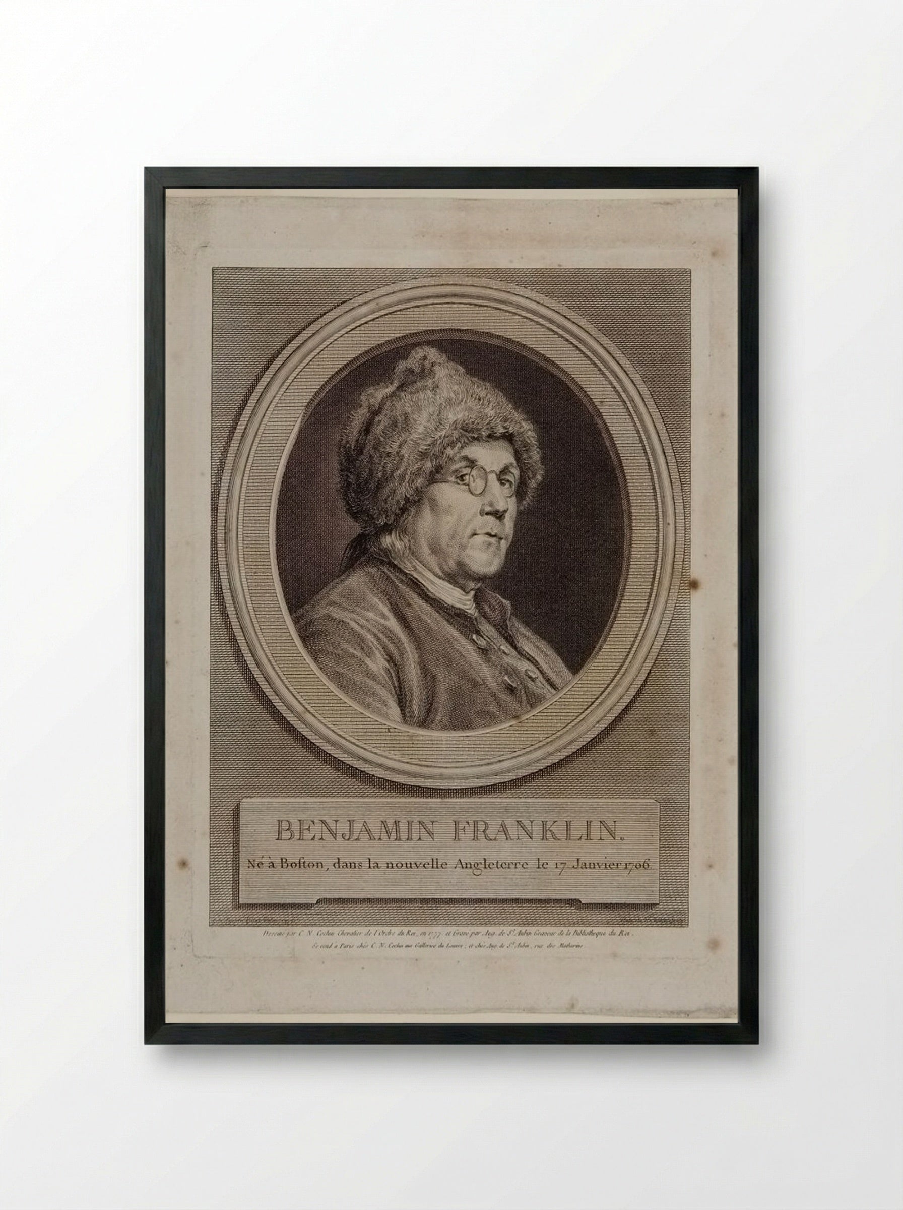 Benjamin Franklin - Augustin de Saint-Aubin - Framed Print Black