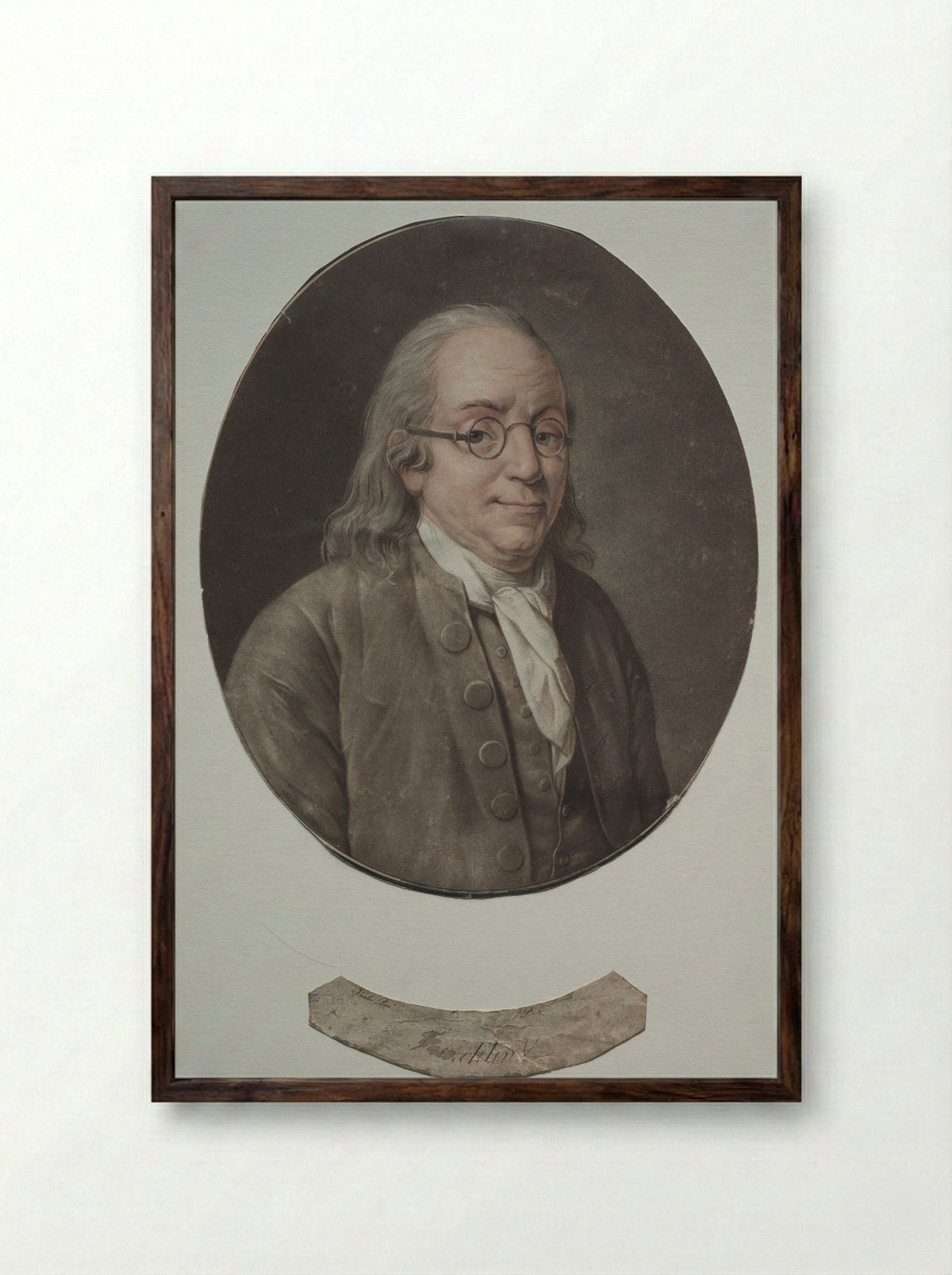 Benjamin Franklin - Pierre Michel Alix - Framed Print Dark Wood