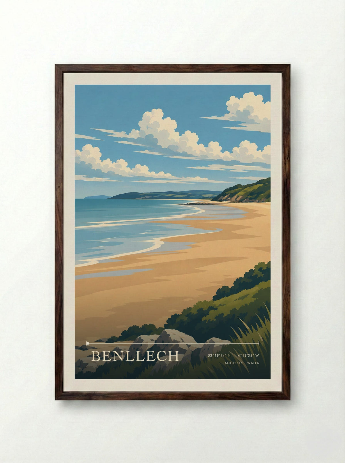 Benllech, Anglesey | Travel Poster - Framed Print Dark Wood