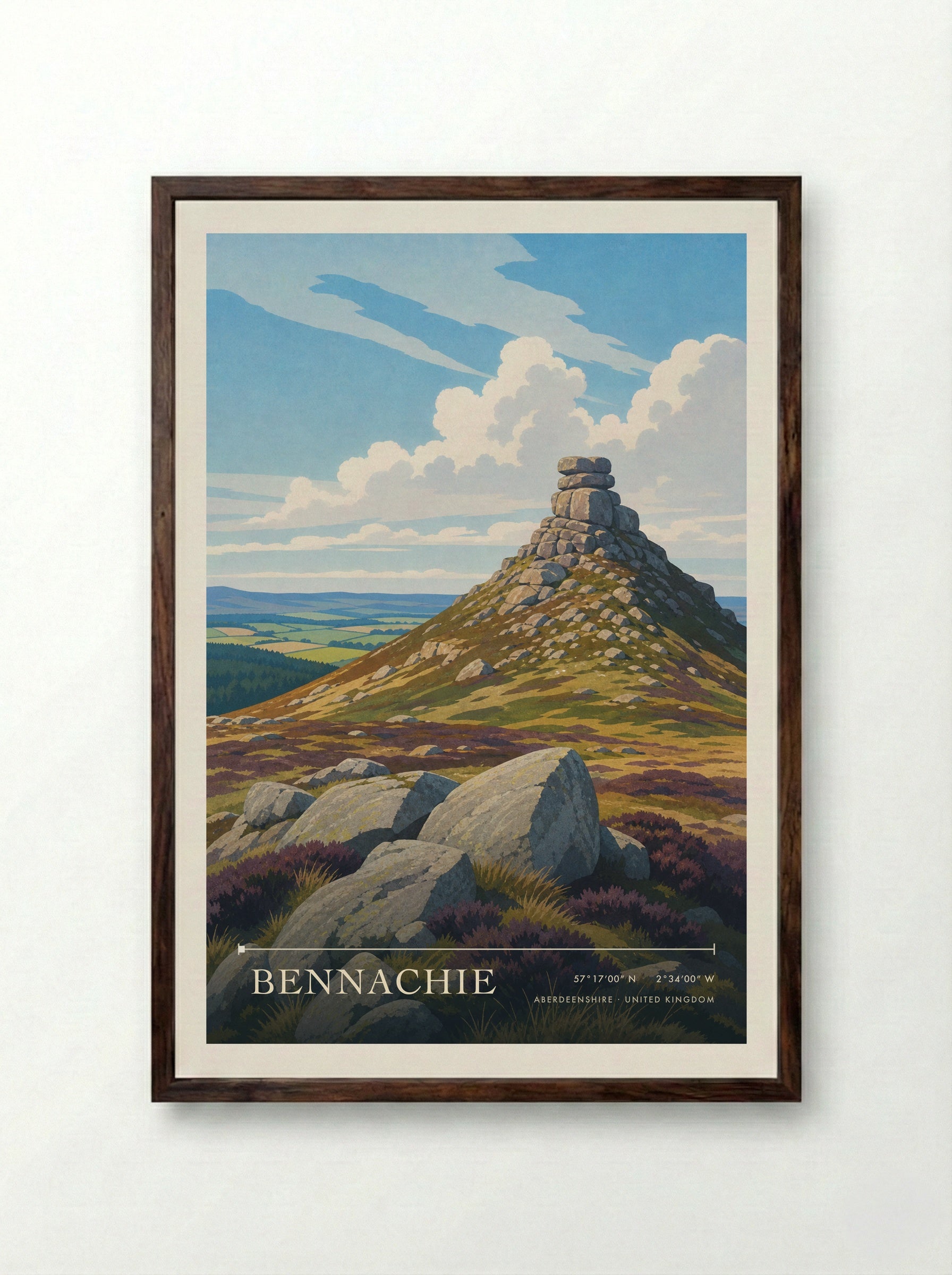 Bennachie Aberdeenshire United Kingdom Travel Poster - Framed Print Dark Wood