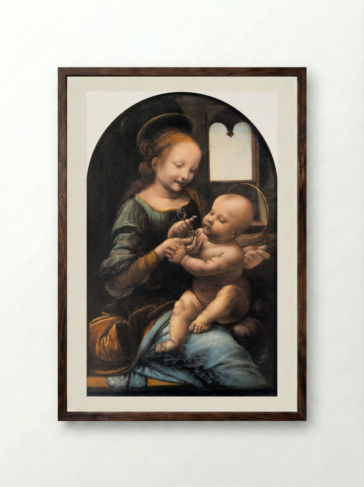 Benois Madonna - Leonardo da Vinci - Framed Print Dark Wood