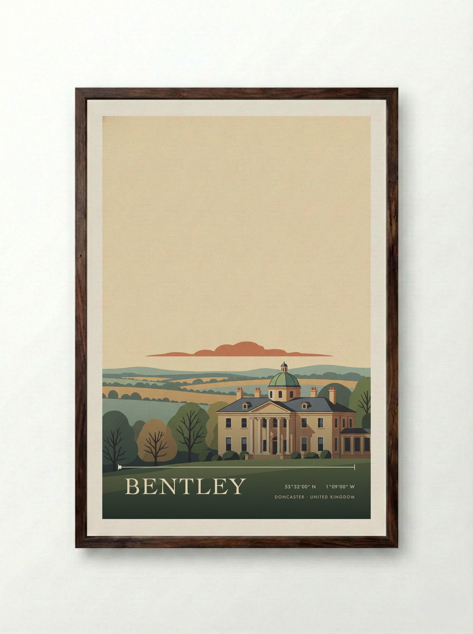 Bentley Doncaster United Kingdom Travel Poster - Framed Print Dark Wood