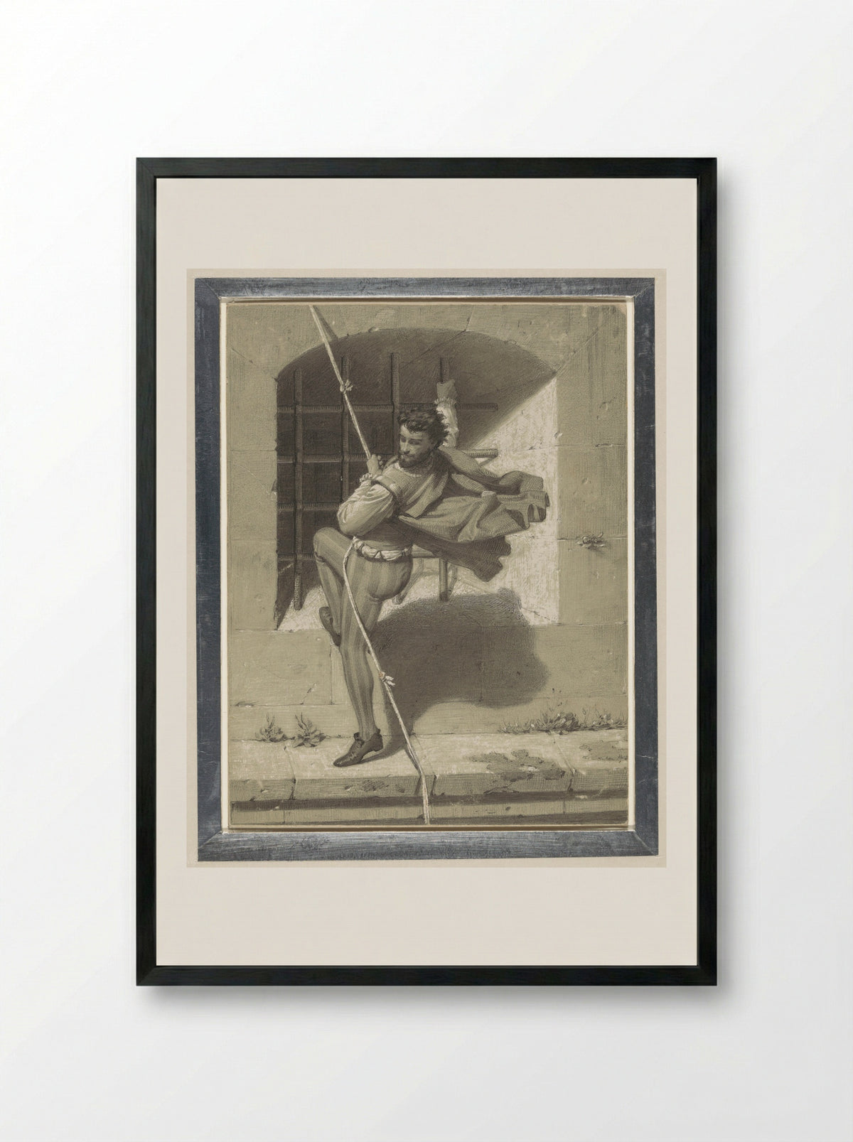 Benvenuto Cellini Escaping from Castel Sant'Angelo - Karl Theodor von Piloty - Framed Print Black