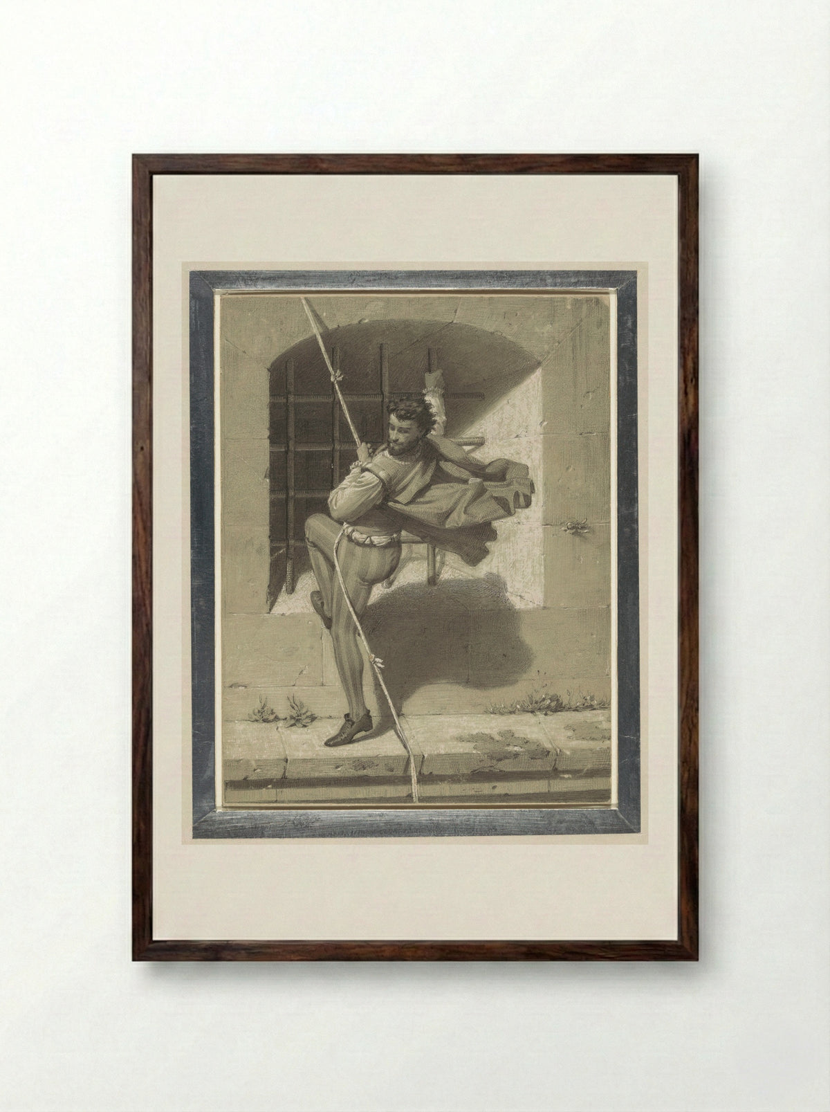 Benvenuto Cellini Escaping from Castel Sant'Angelo - Karl Theodor von Piloty - Framed Print Dark Wood