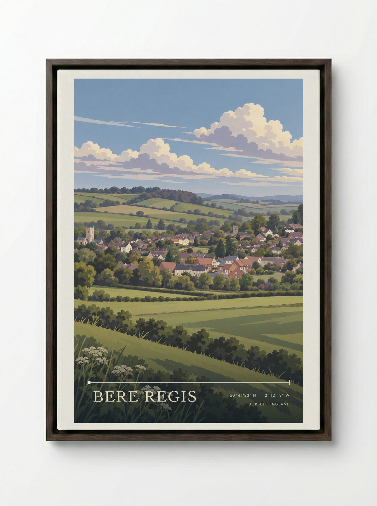 Bere Regis, Dorset | Travel Poster - Framed Canvas Dark Wood