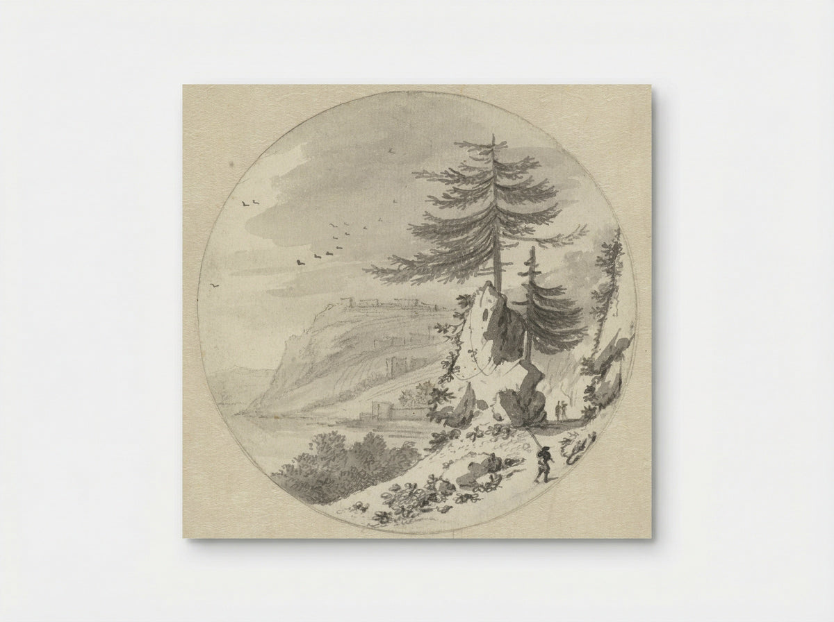 Bergachtig kustlandschap met een grote naaldboom - Hendrik van der Straaten - Poster