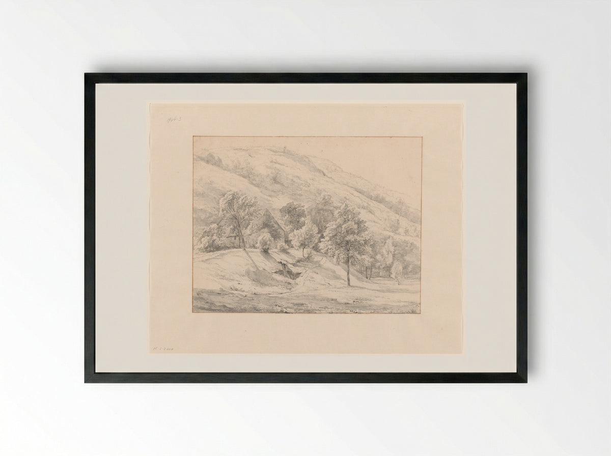 Bergachtig landschap met huis tussen bomen - Jan Andries Töpfer - Framed Print Black