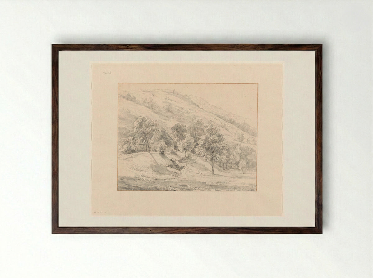 Bergachtig landschap met huis tussen bomen - Jan Andries Töpfer - Framed Print Dark Wood