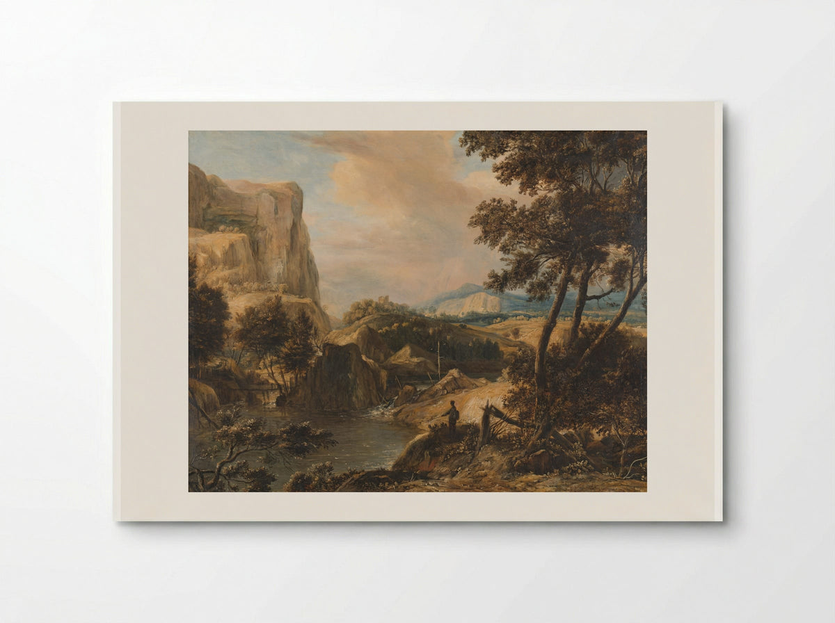 Bergachtig landschap met visser - Roelant Roghman - Poster