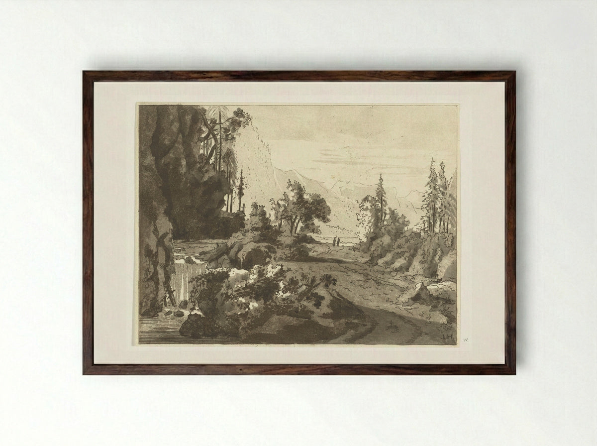 Bergachtig landschap - Anthonie van den Bos - Framed Print Dark Wood