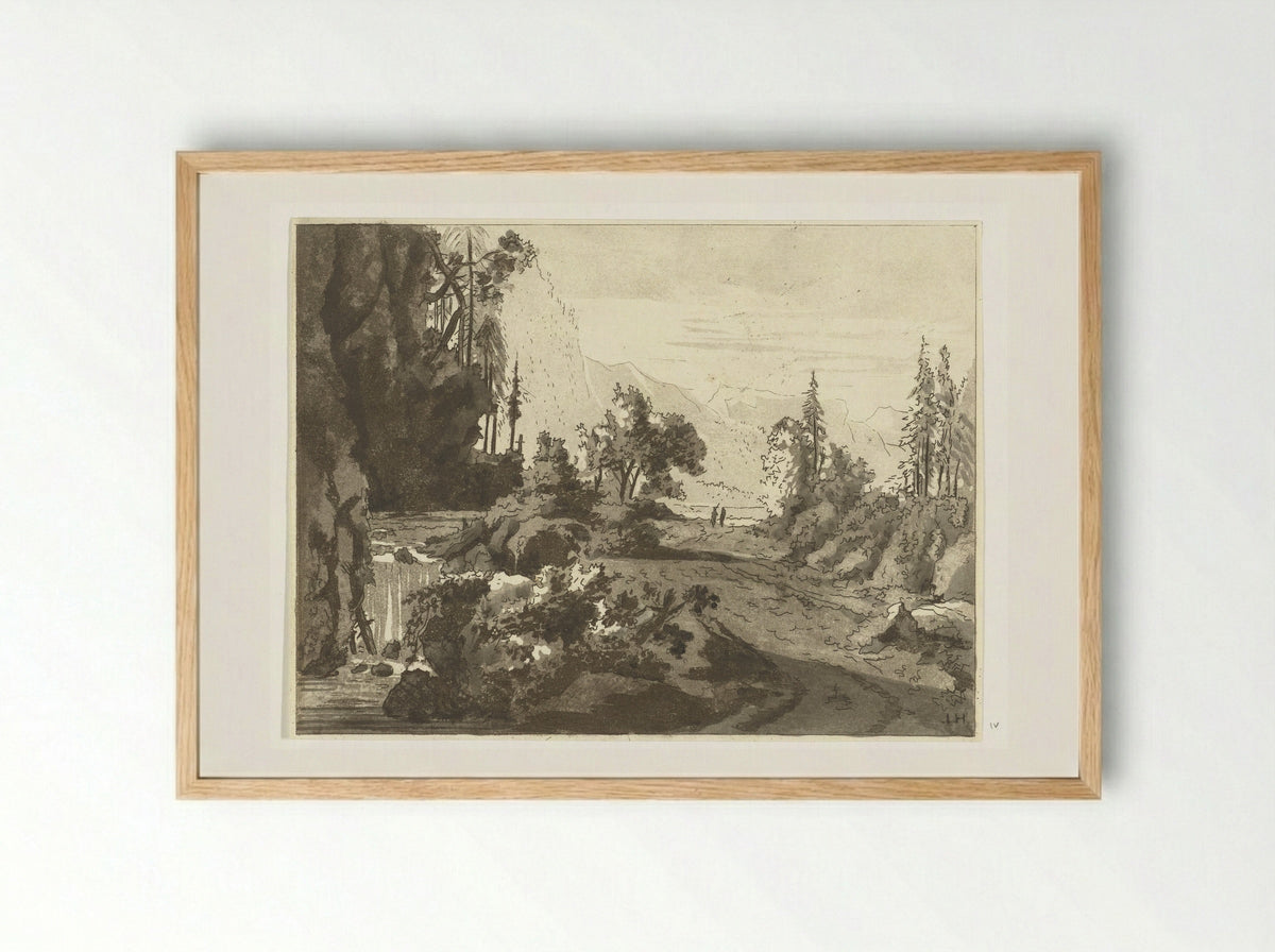 Bergachtig landschap - Anthonie van den Bos - Framed Print Wood