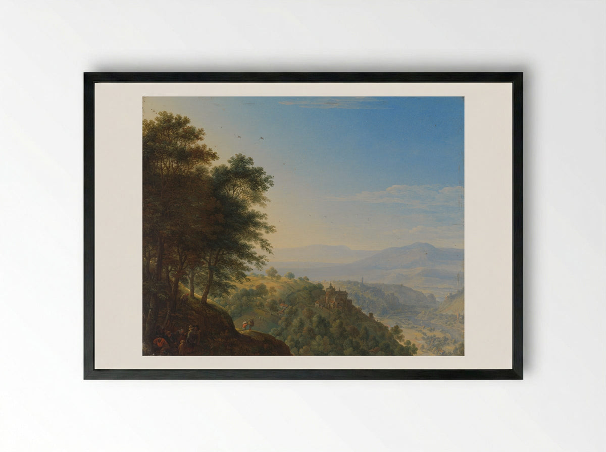 Berglandschap bij Boppard aan de Rijn - Herman Saftleven - Framed Print Black