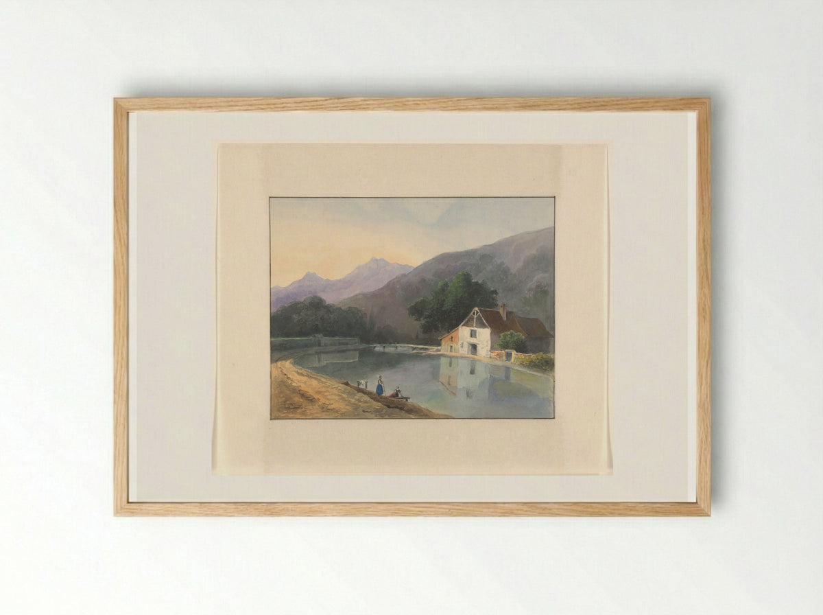 Berglandschap met een huis aan een rivier - Johannes van Reijn - Framed Print Wood