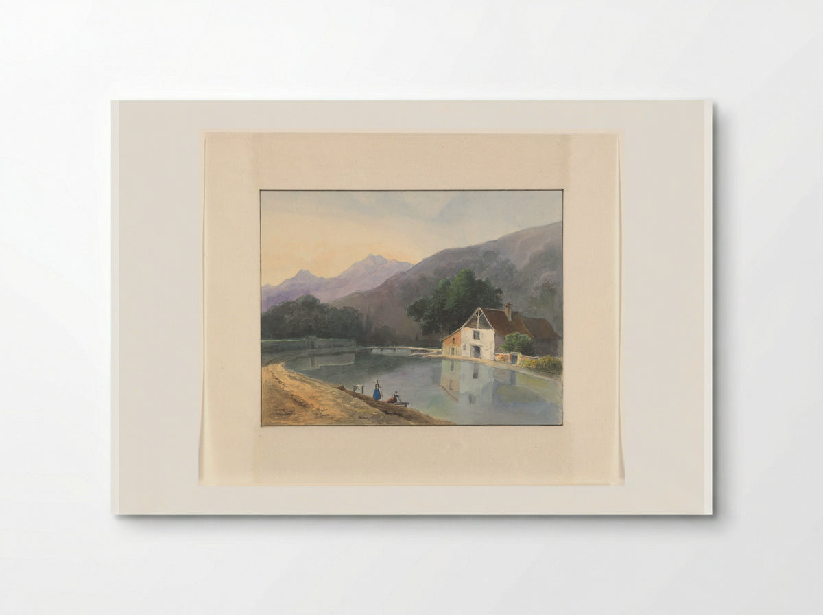 Berglandschap met een huis aan een rivier - Johannes van Reijn - Poster