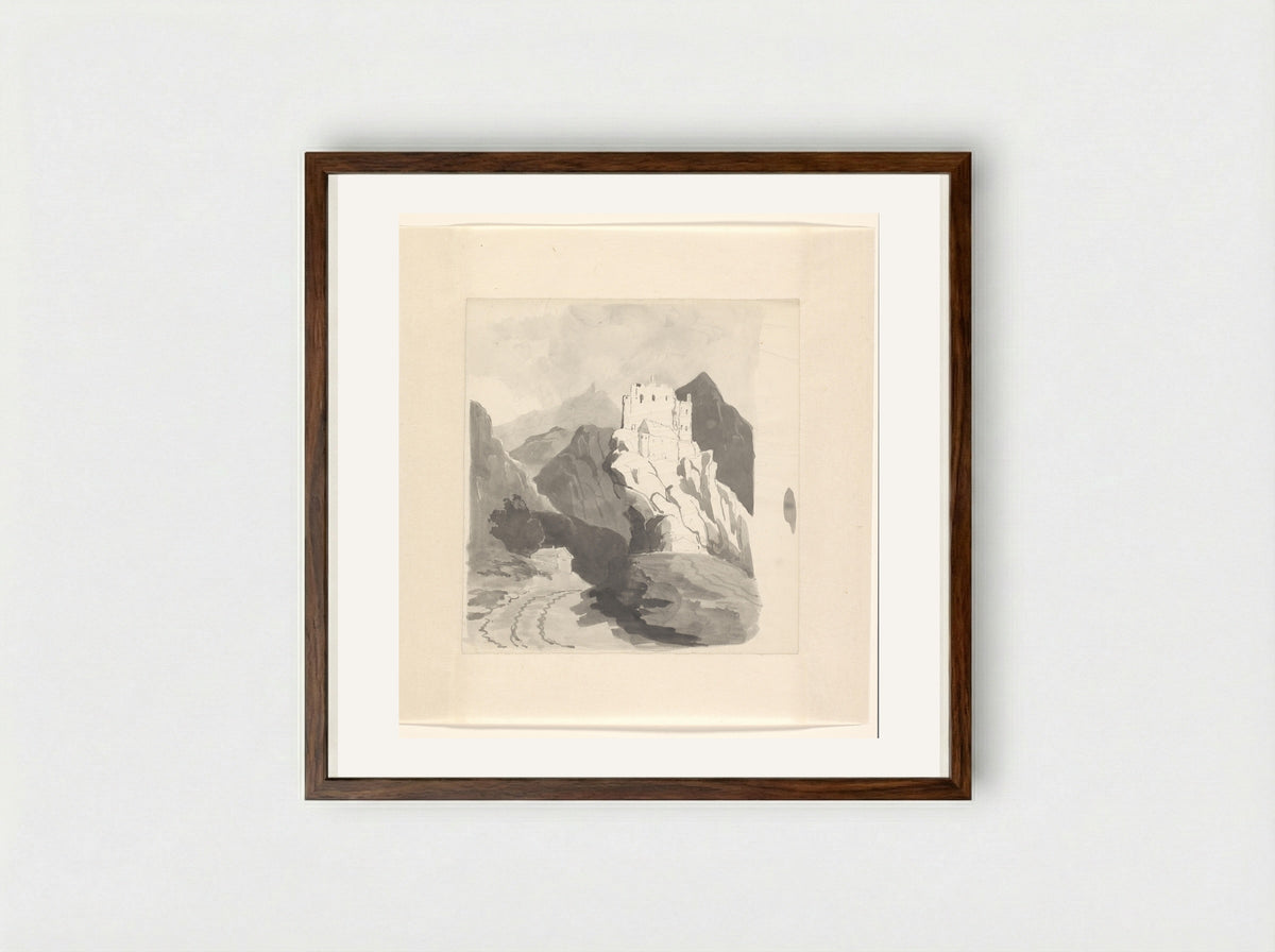 Berglandschap met een kasteel - Johannes van Reijn - Framed Print Dark Wood