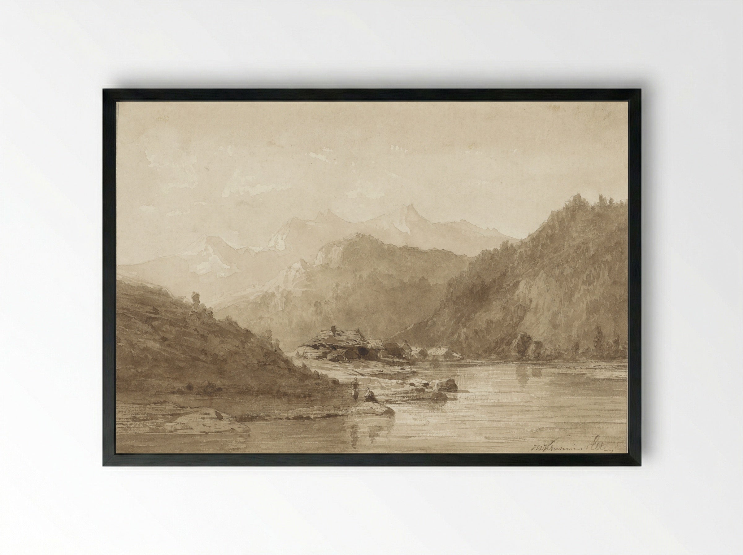 Berglandschap met een meer - Hendrik Dirk Kruseman van Elten - Framed Print Black