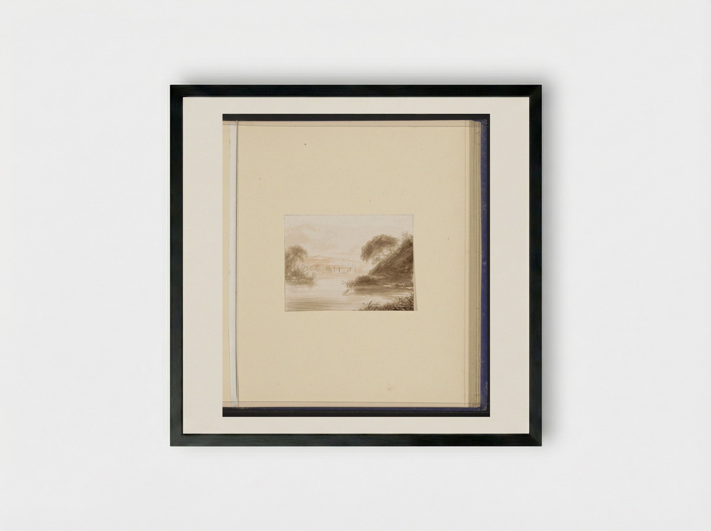 Berglandschap met een rivier en bebouwing - Alexander Ver Huell - Framed Print Black