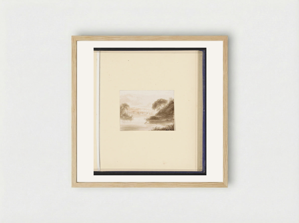Berglandschap met een rivier en bebouwing - Alexander Ver Huell - Framed Print Wood