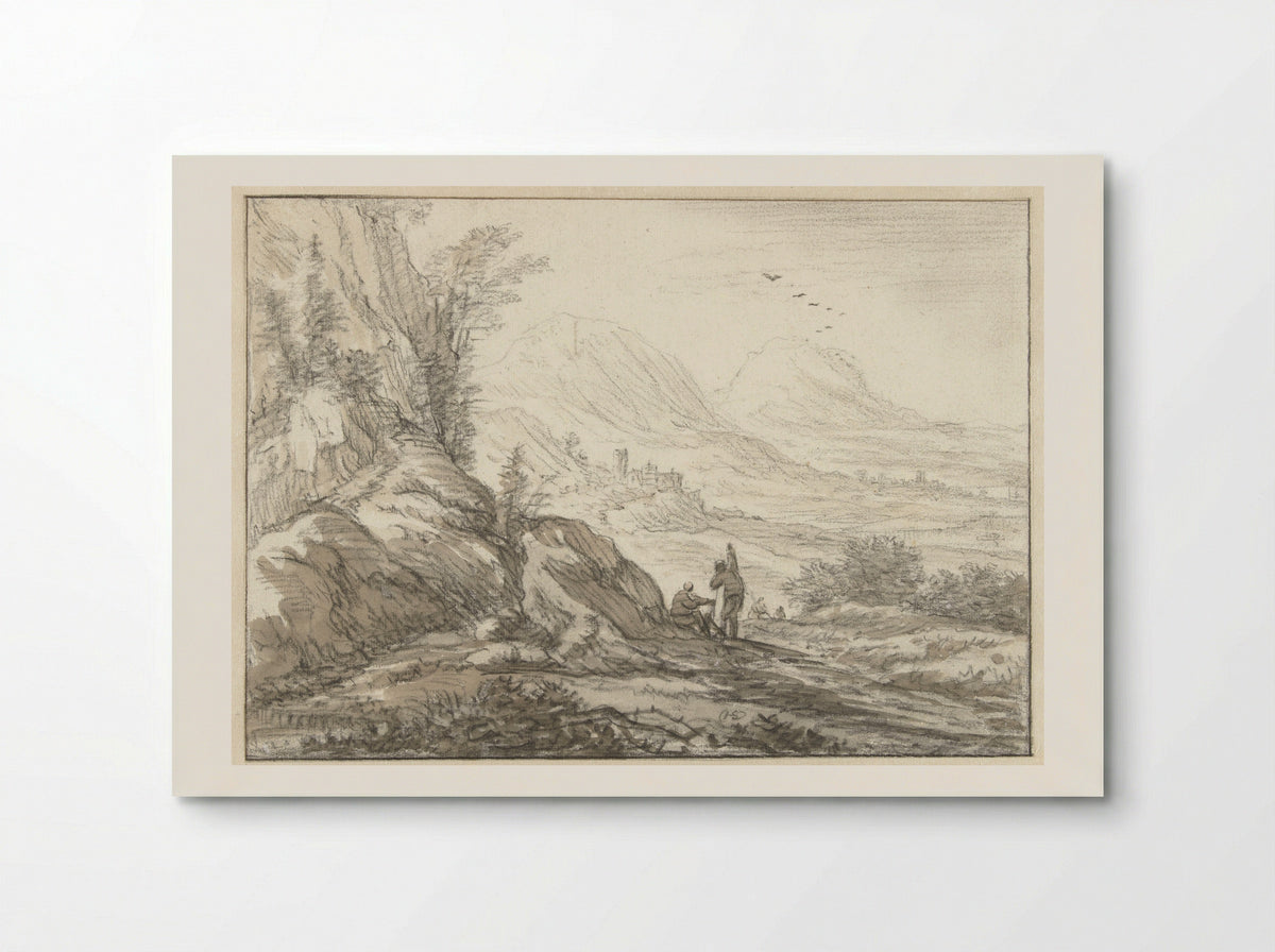 Berglandschap met gezicht op een dal - Herman Saftleven - Poster