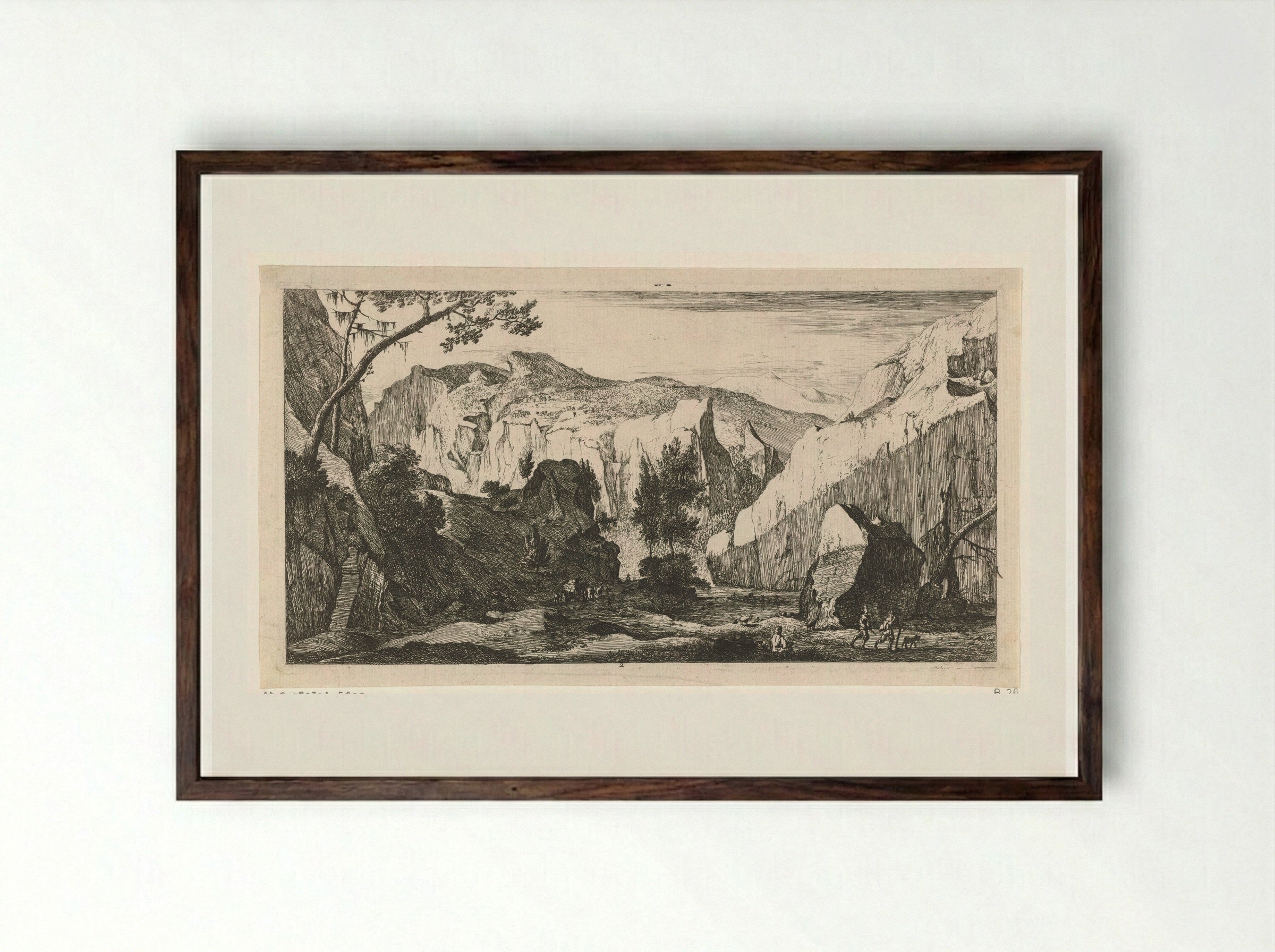 Berglandschap met rotsen - Roelant Roghman - Framed Print Dark Wood