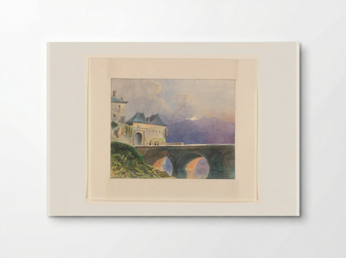 Berglandschap met stadsmuur en brug - Johannes van Reijn - Poster