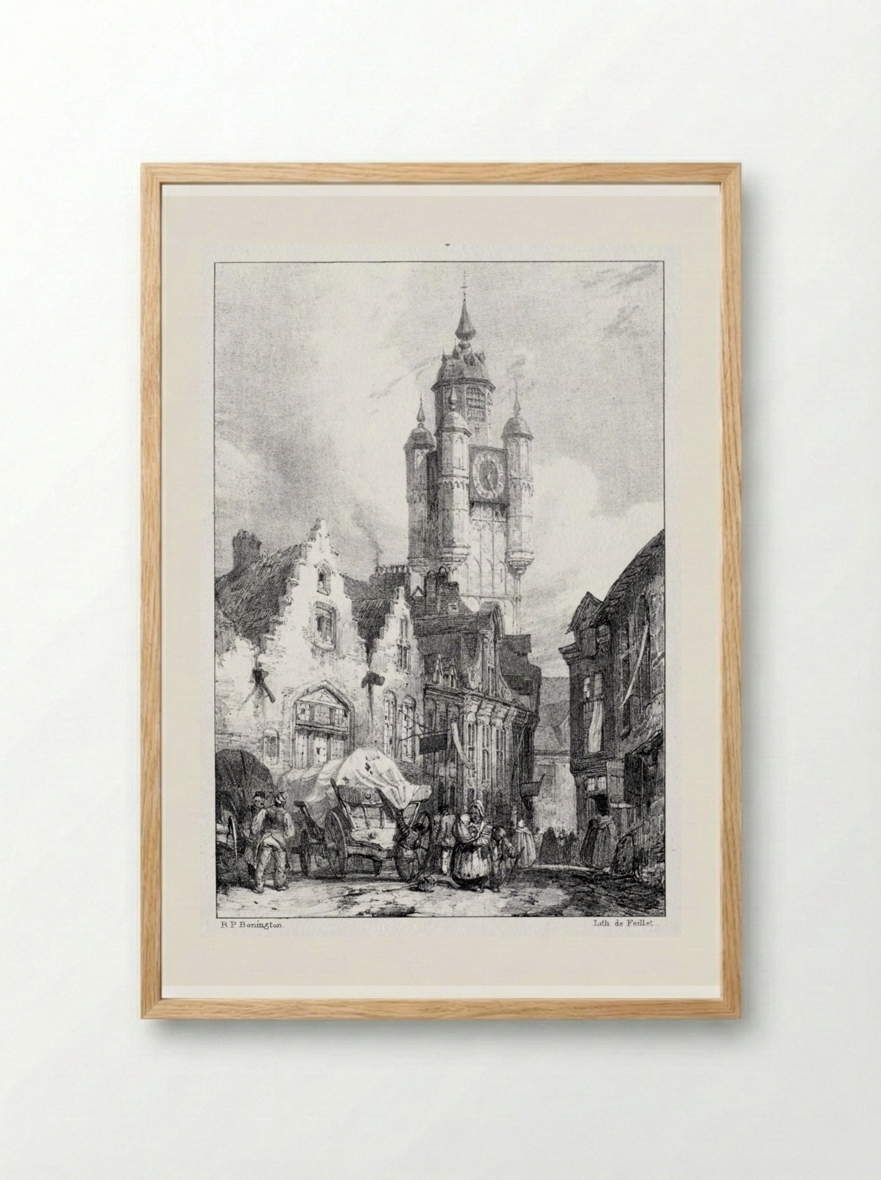 Bergues: La Tour du marché - Richard Parkes Bonington - Framed Print Wood