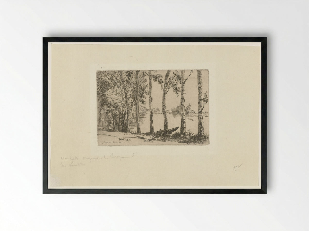 Berken op oever van de Seine - Félix Bracquemond - Framed Print Black