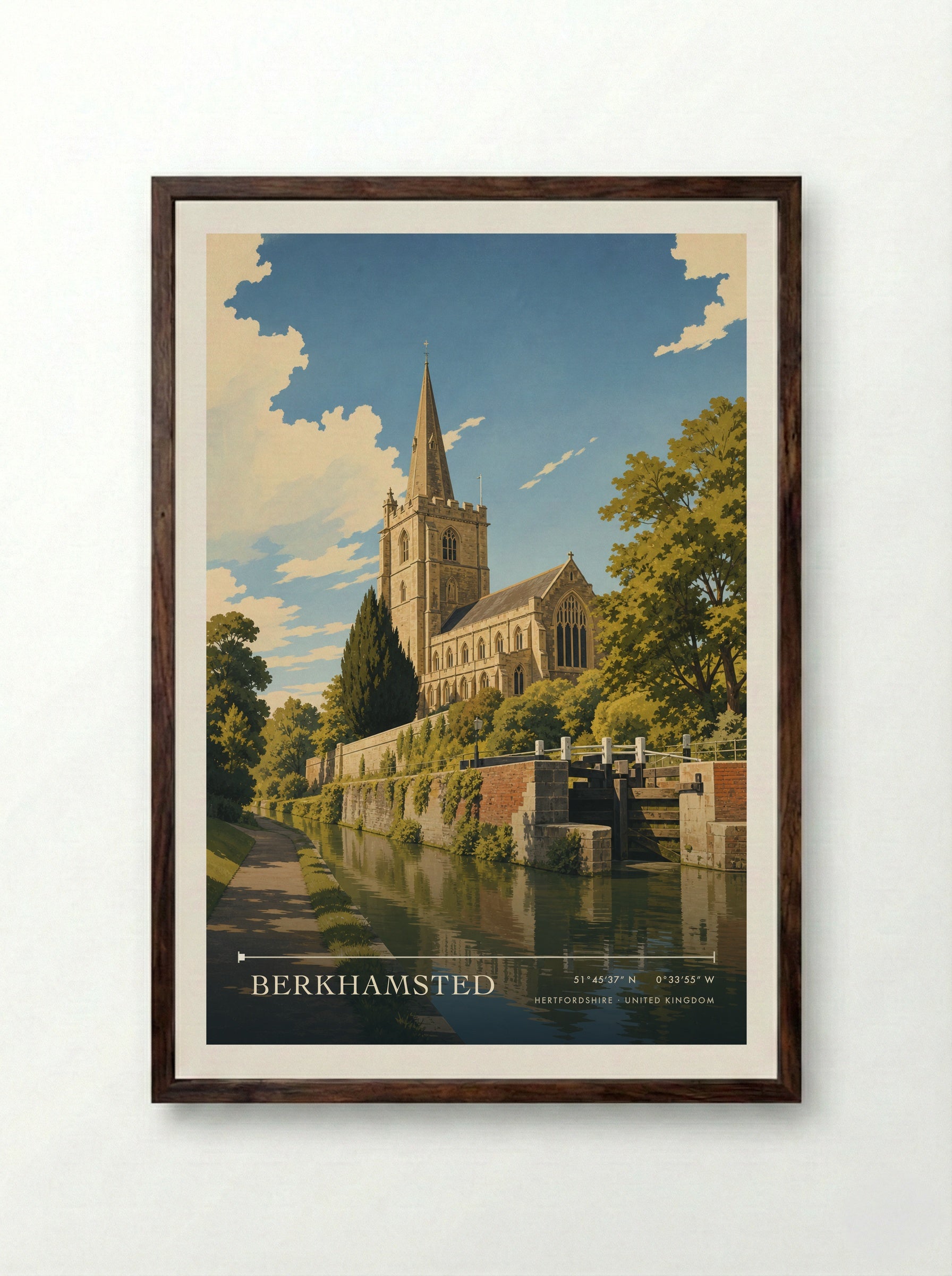 Berkhamsted Hertfordshire United Kingdom Travel Poster - Framed Print Dark Wood